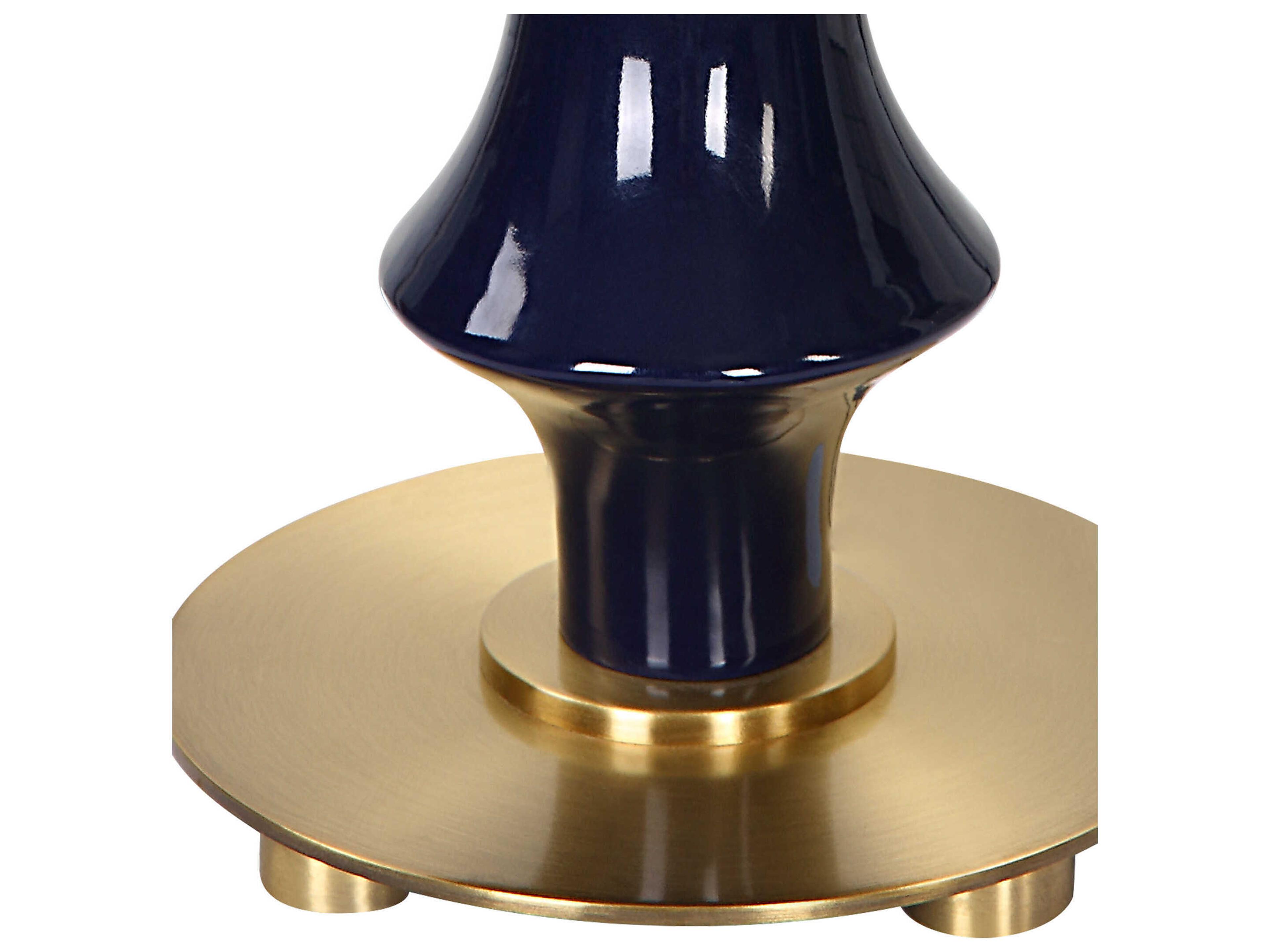Uttermost Coil Cobalt Gloss Antique Brass Round Hardback Shade Black Buffet Lamp