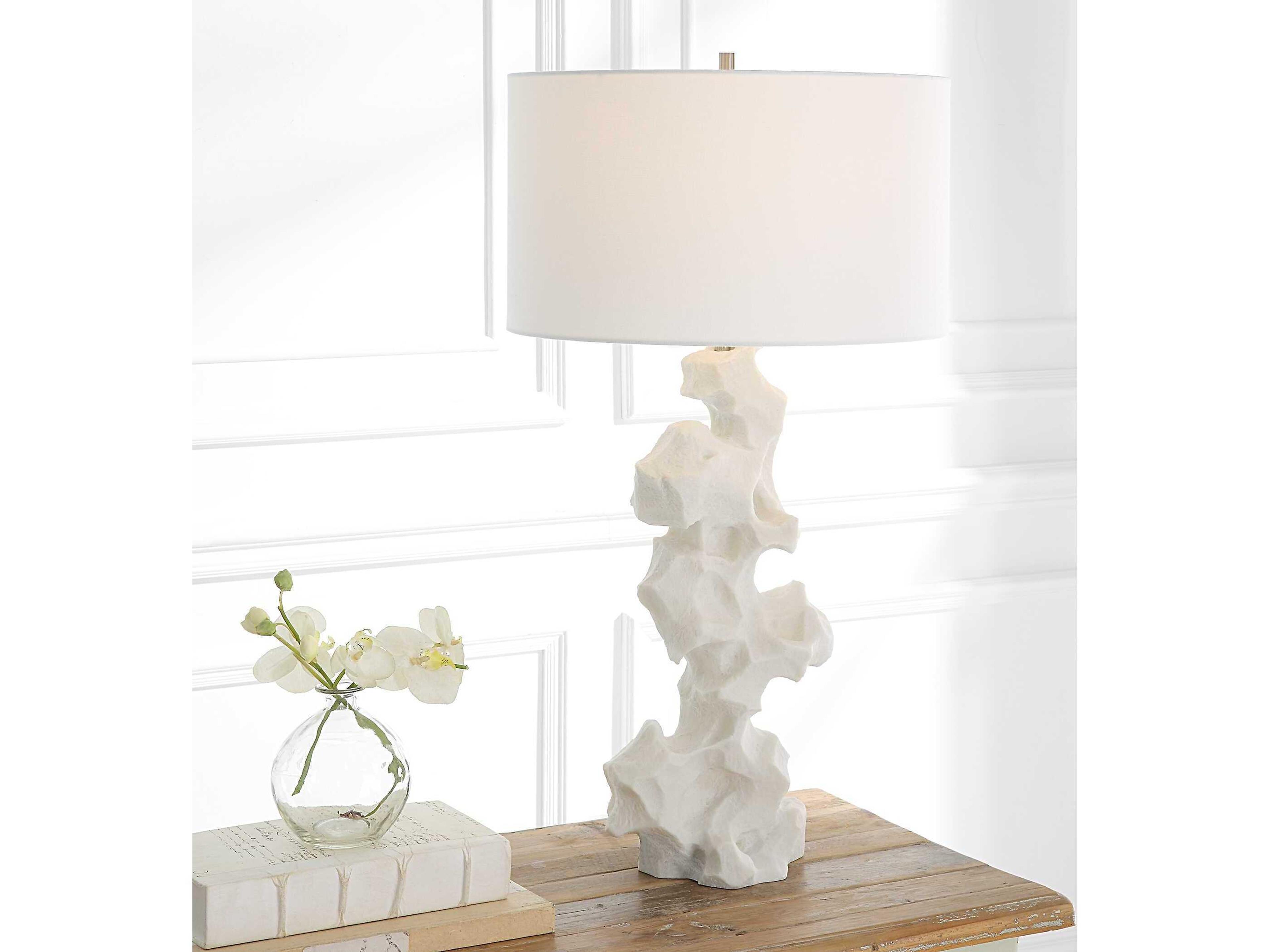 Uttermost Remnant White Round Drum Hardback Shade Buffet Lamp