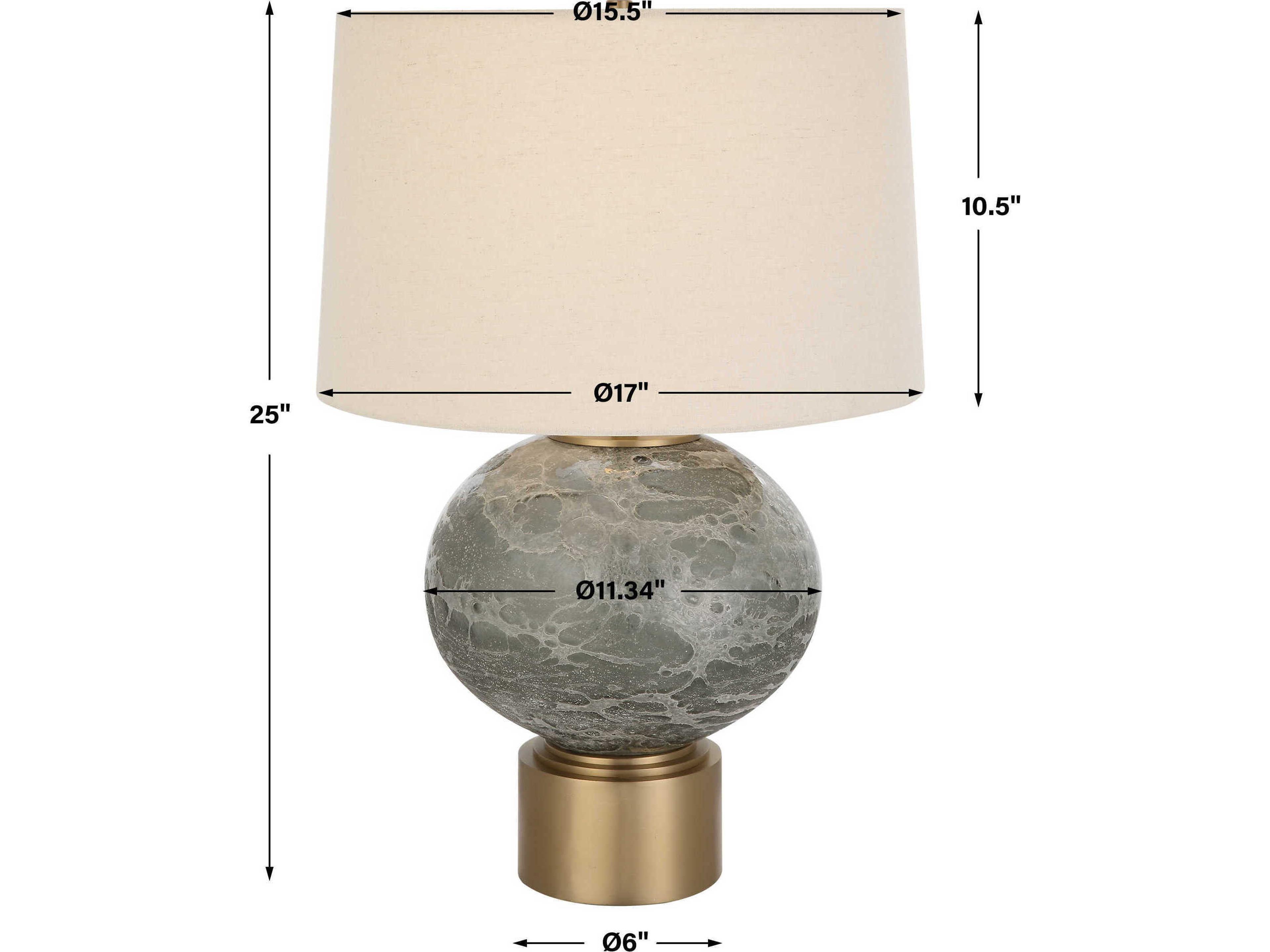 Uttermost Lunia Smoky Gray Antique Brushed Brass Round Hardback Shade Glass Buffet Lamp