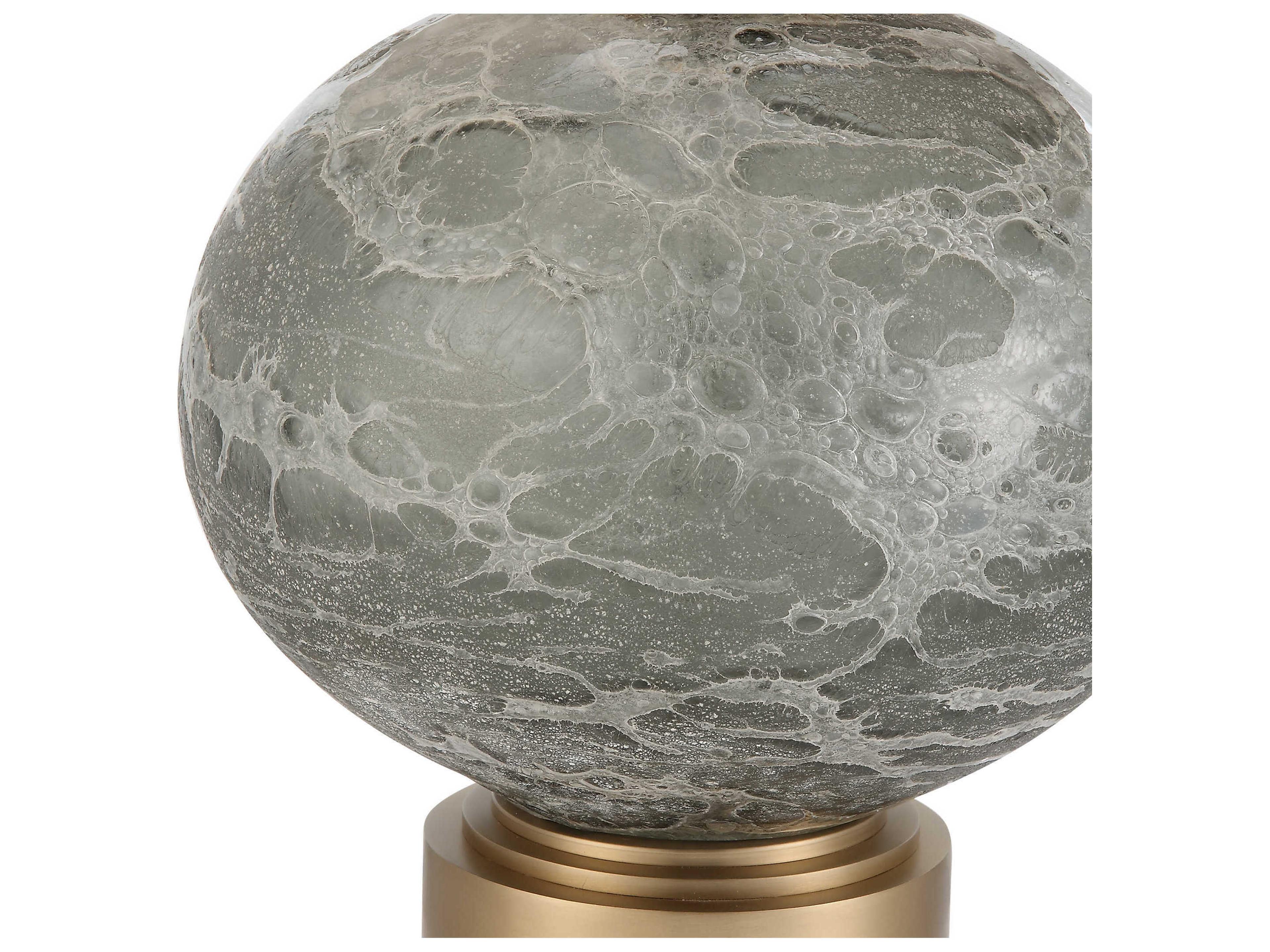 Uttermost Lunia Smoky Gray Antique Brushed Brass Round Hardback Shade Glass Buffet Lamp