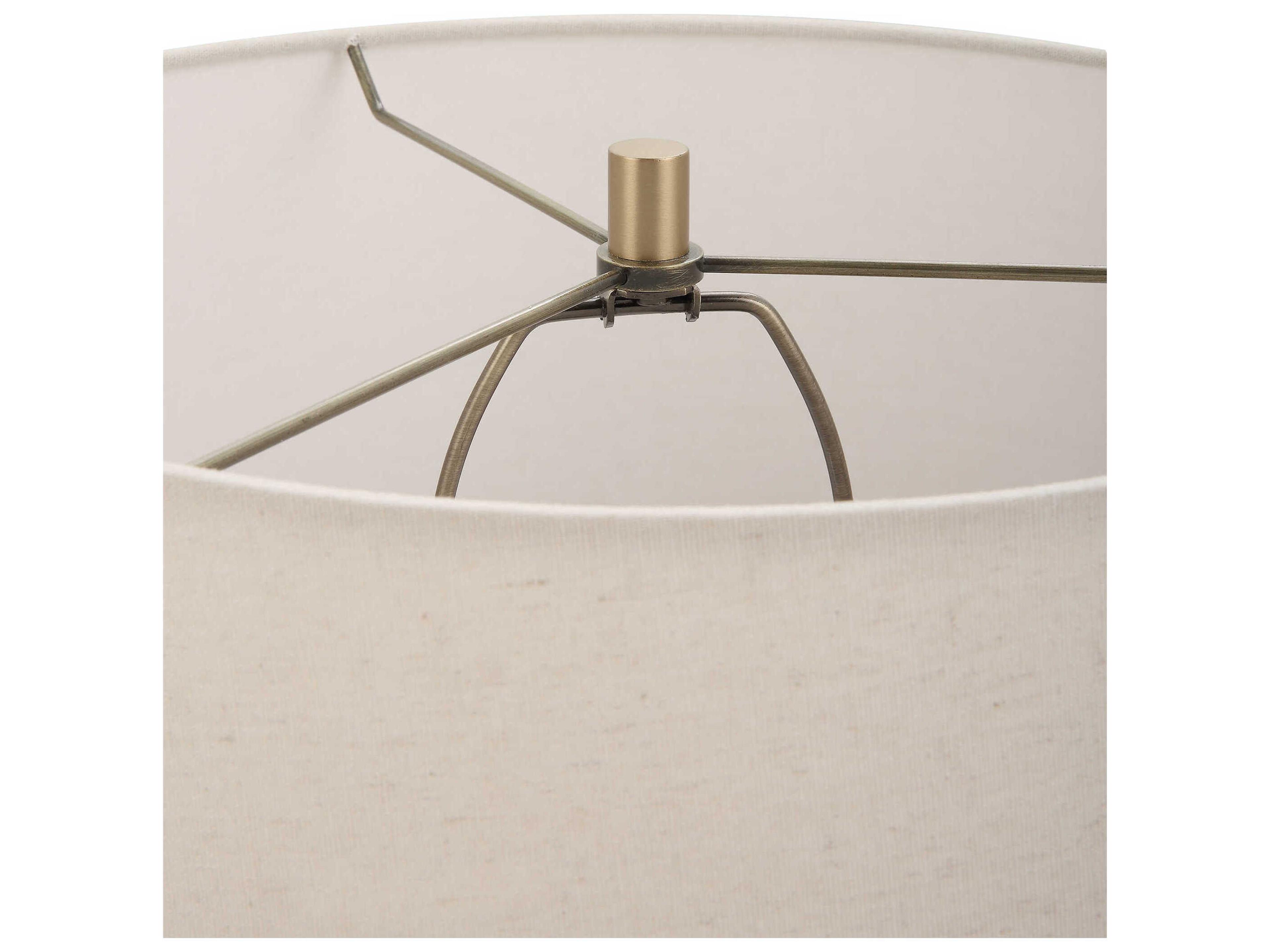 Uttermost Lunia Smoky Gray Antique Brushed Brass Round Hardback Shade Glass Buffet Lamp