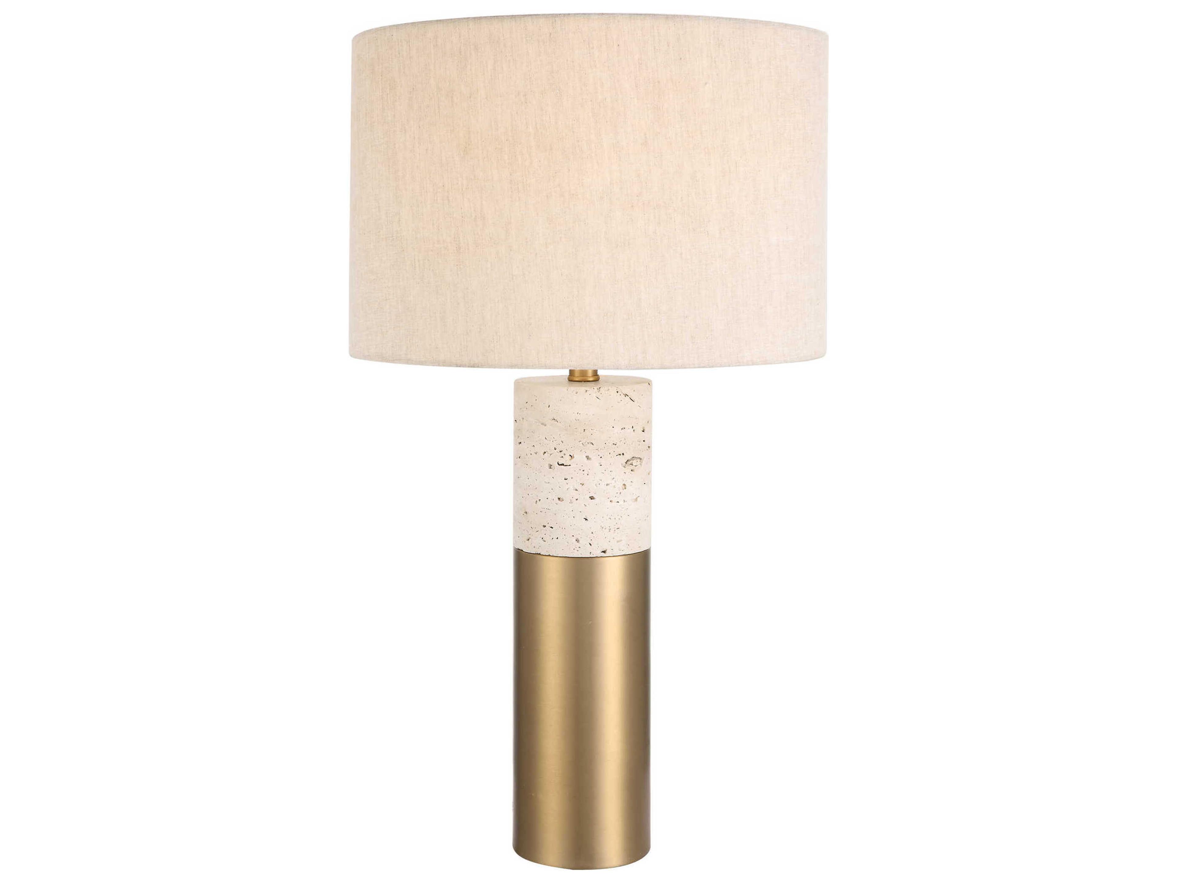 Uttermost Gravitas Ivory Brushed Brass Round Drum Hardback Shade White Buffet Lamp