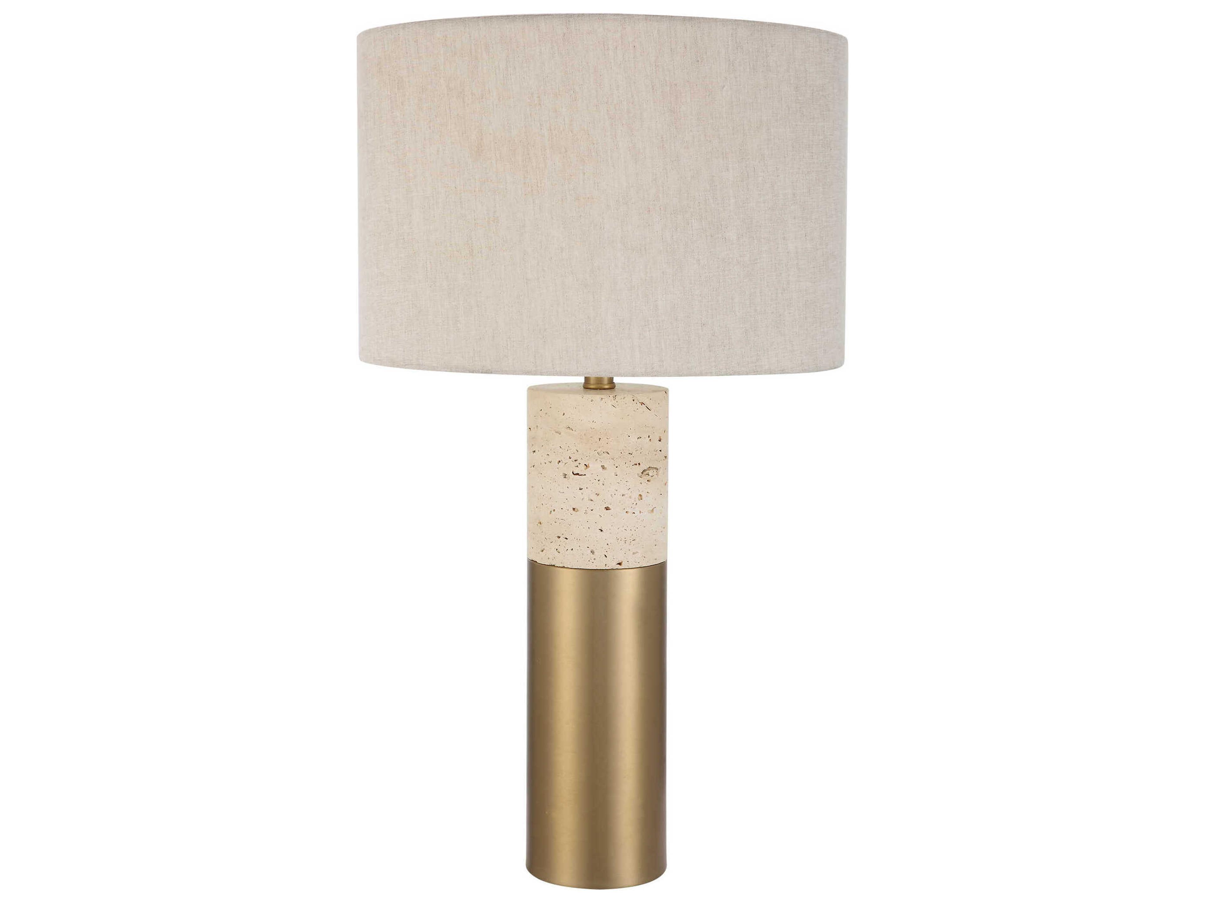 Uttermost Gravitas Ivory Brushed Brass Round Drum Hardback Shade White Buffet Lamp