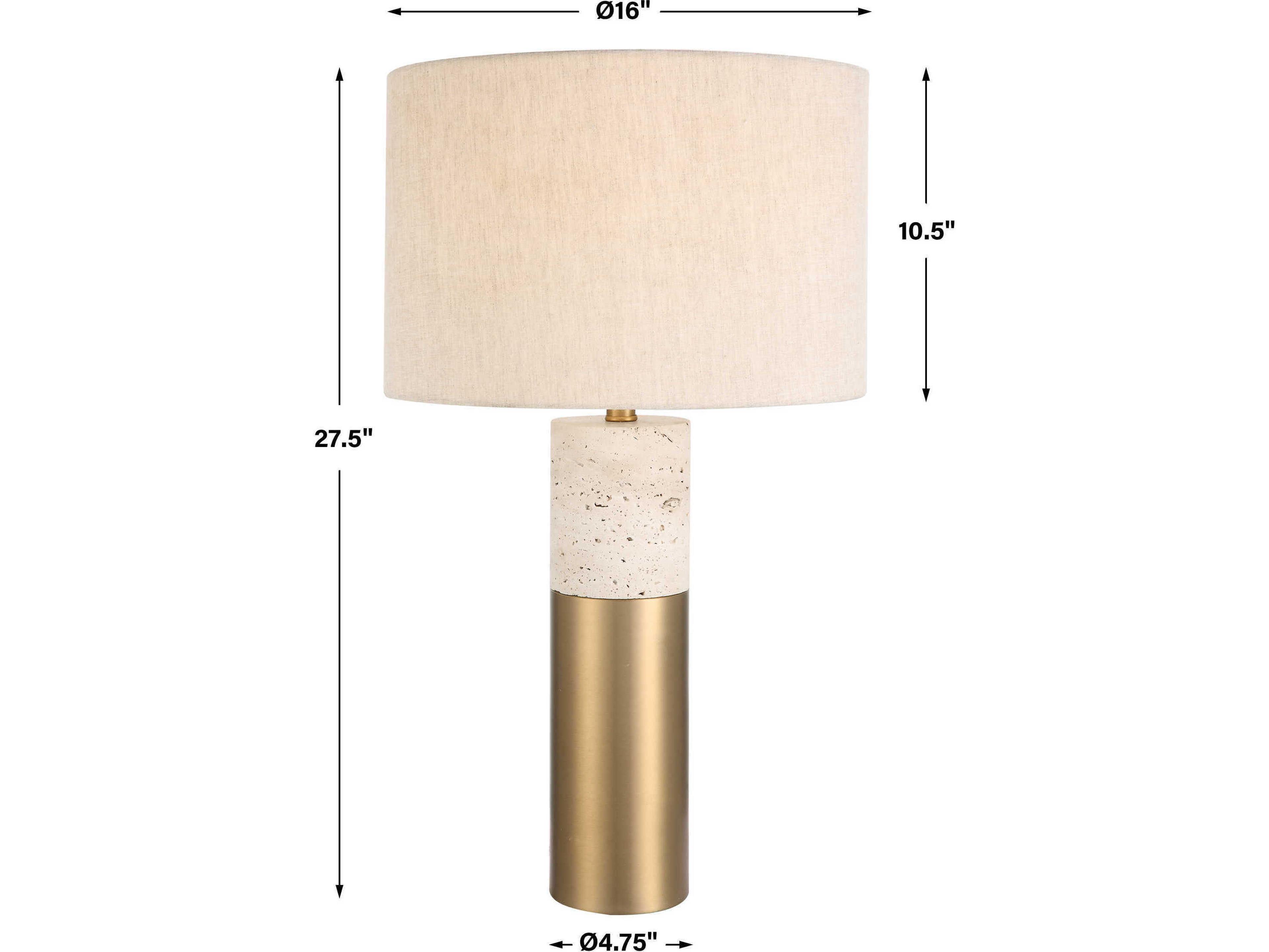 Uttermost Gravitas Ivory Brushed Brass Round Drum Hardback Shade White Buffet Lamp