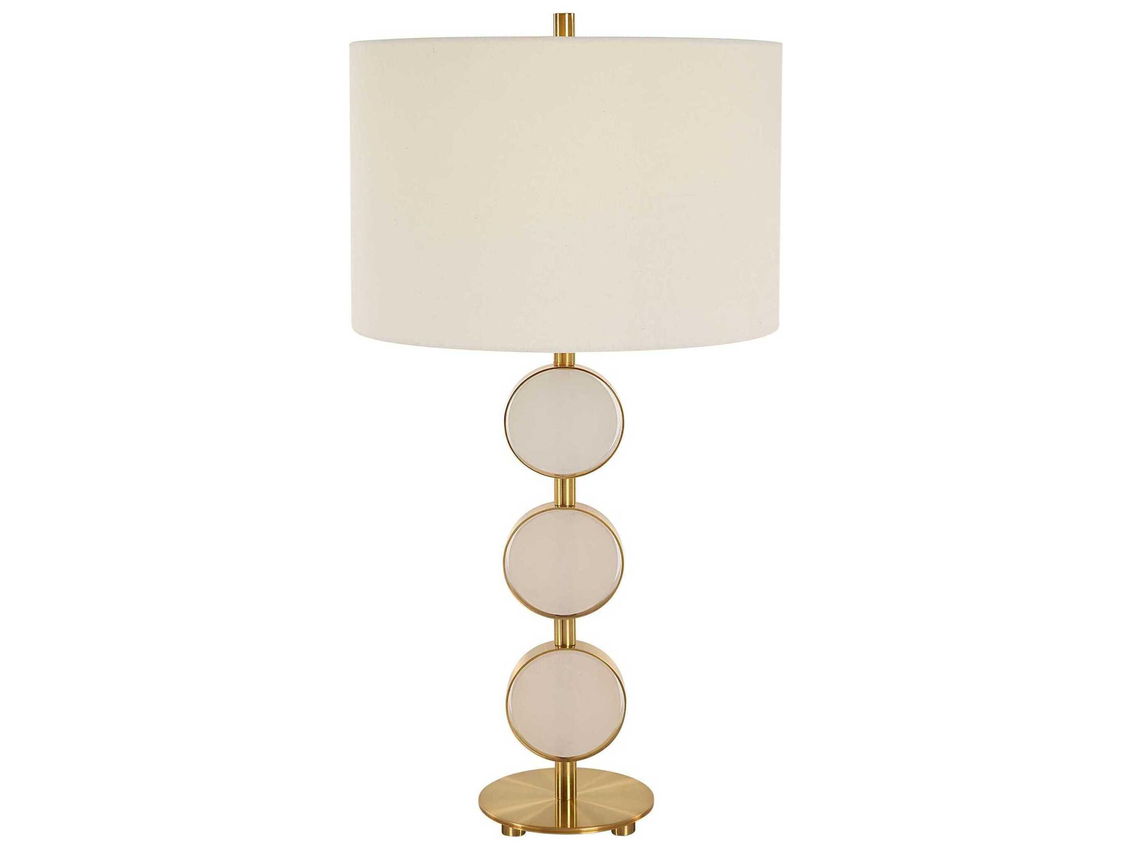 Three Rings Brushed Brass Round Hardback Shade Buffet Lamp