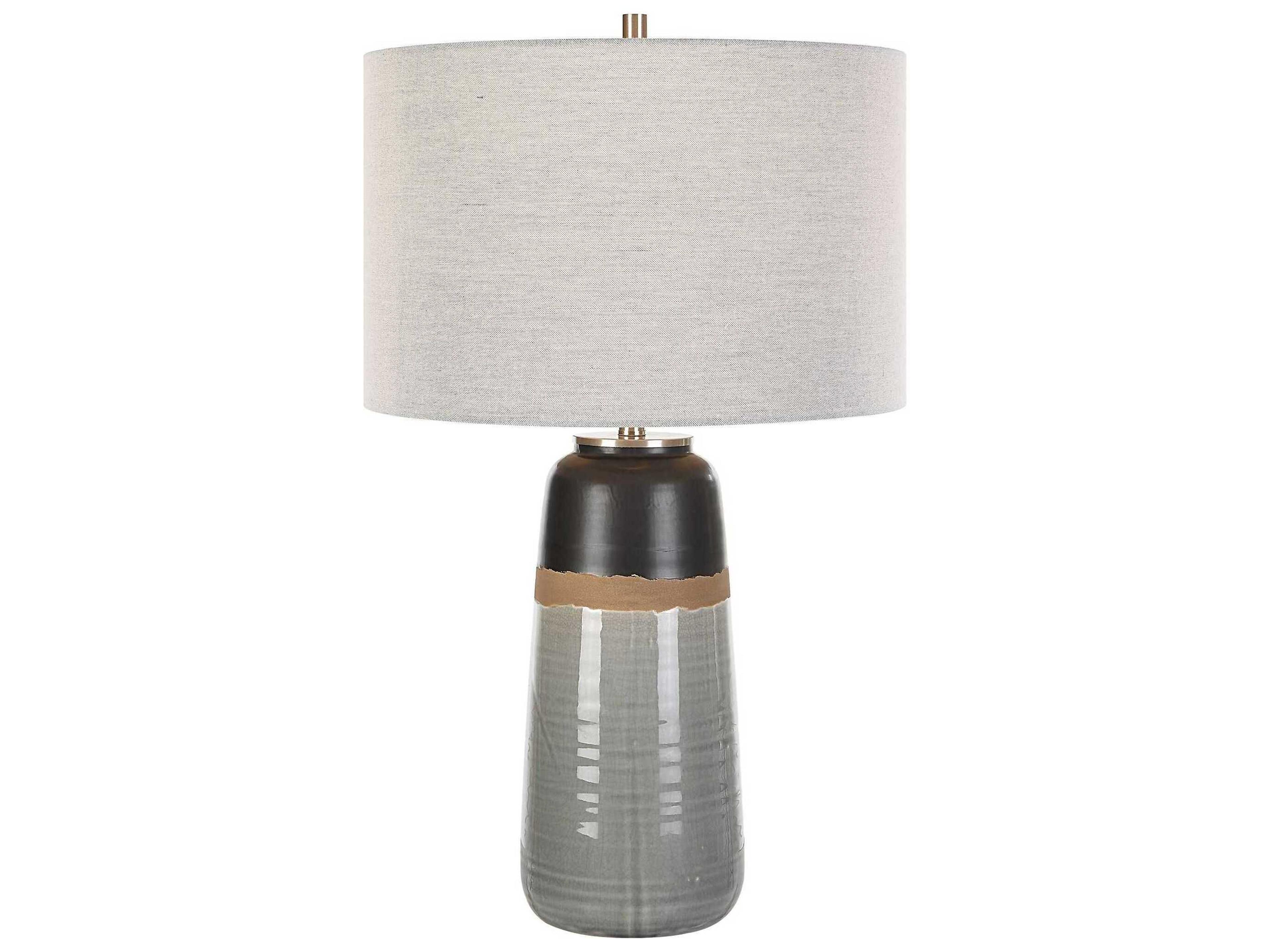 Uttermost Coen Gray Aged Black Round Drum Hardback Shade Buffet Lamp