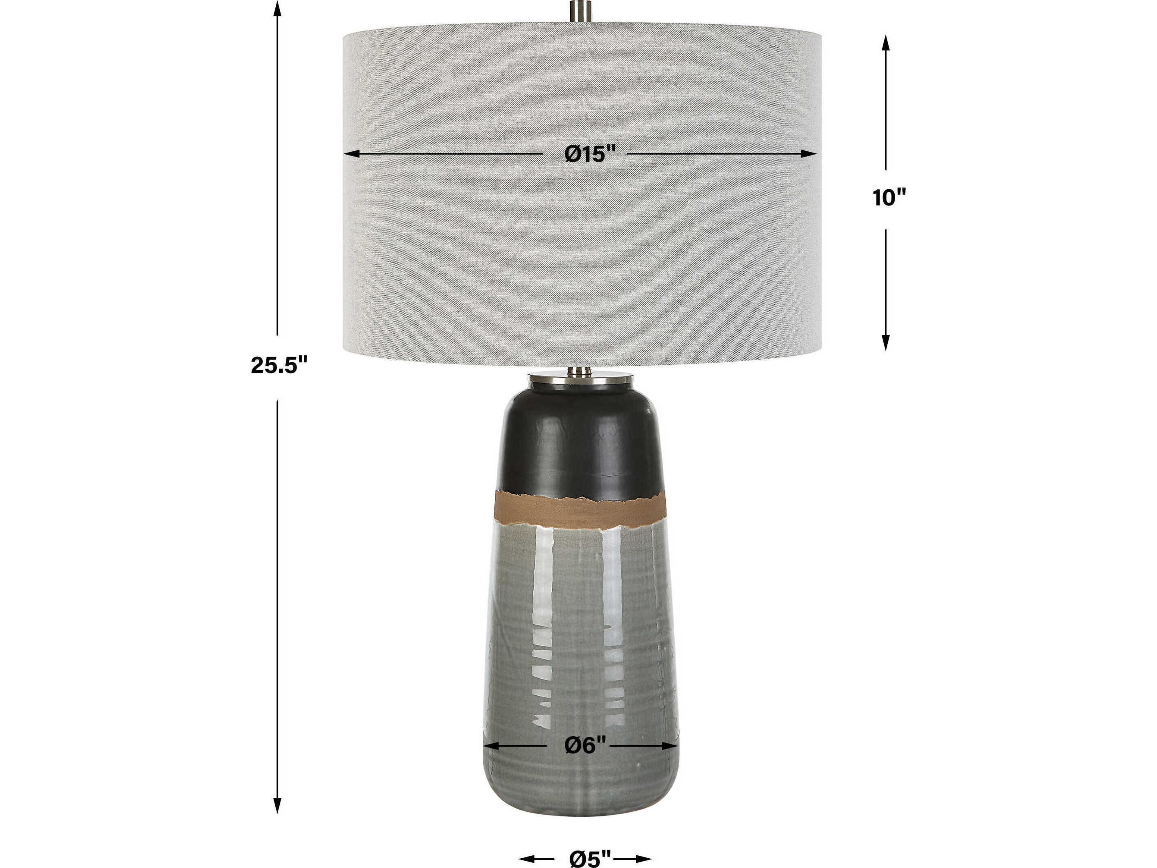 Uttermost Coen Gray Aged Black Round Drum Hardback Shade Buffet Lamp