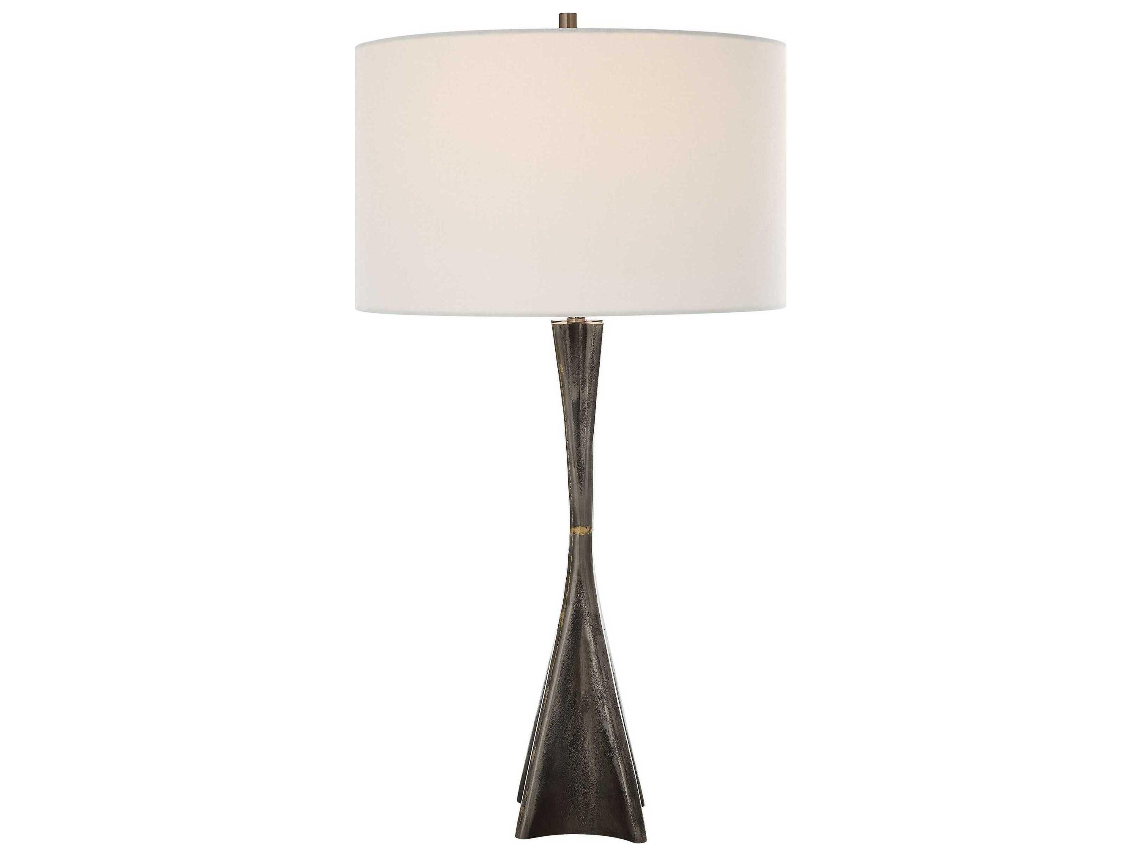 Uttermost Keiron Brass Round Drum Hardback Gray Buffet Lamp