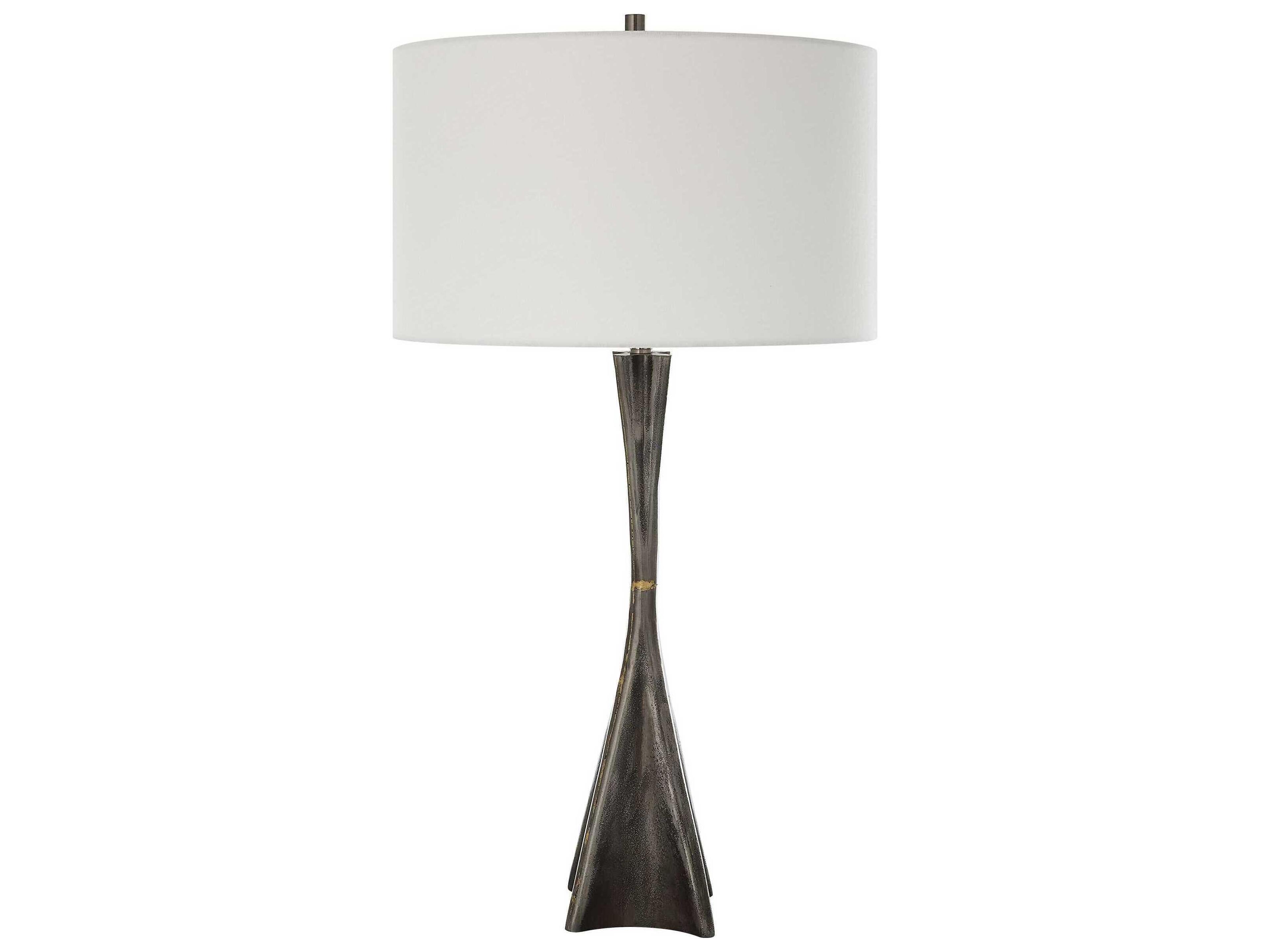 Uttermost Keiron Brass Round Drum Hardback Gray Buffet Lamp