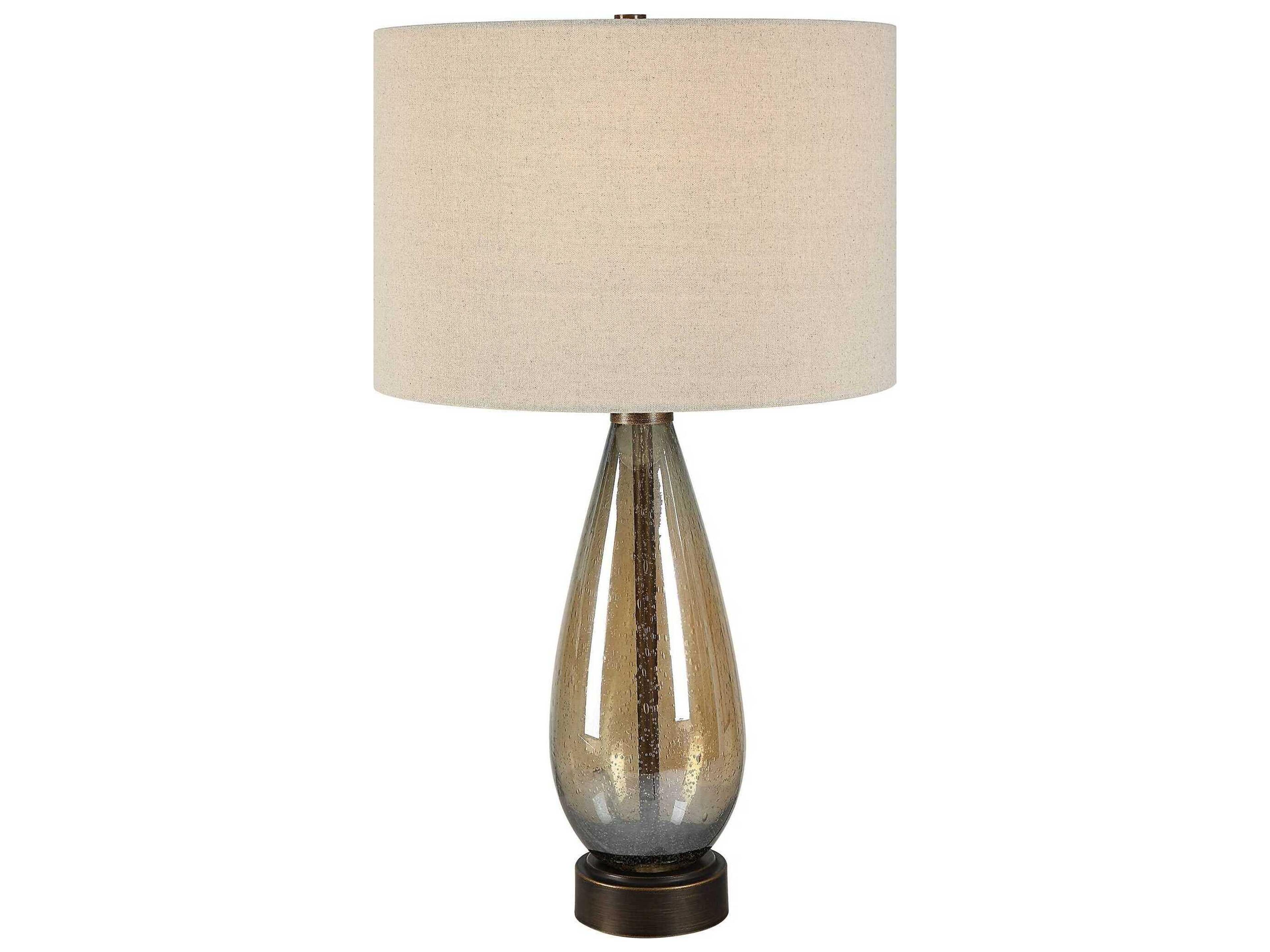 Baltic Dark Amber Round Drum Hardback Shade Brown Glass Buffet Lamp