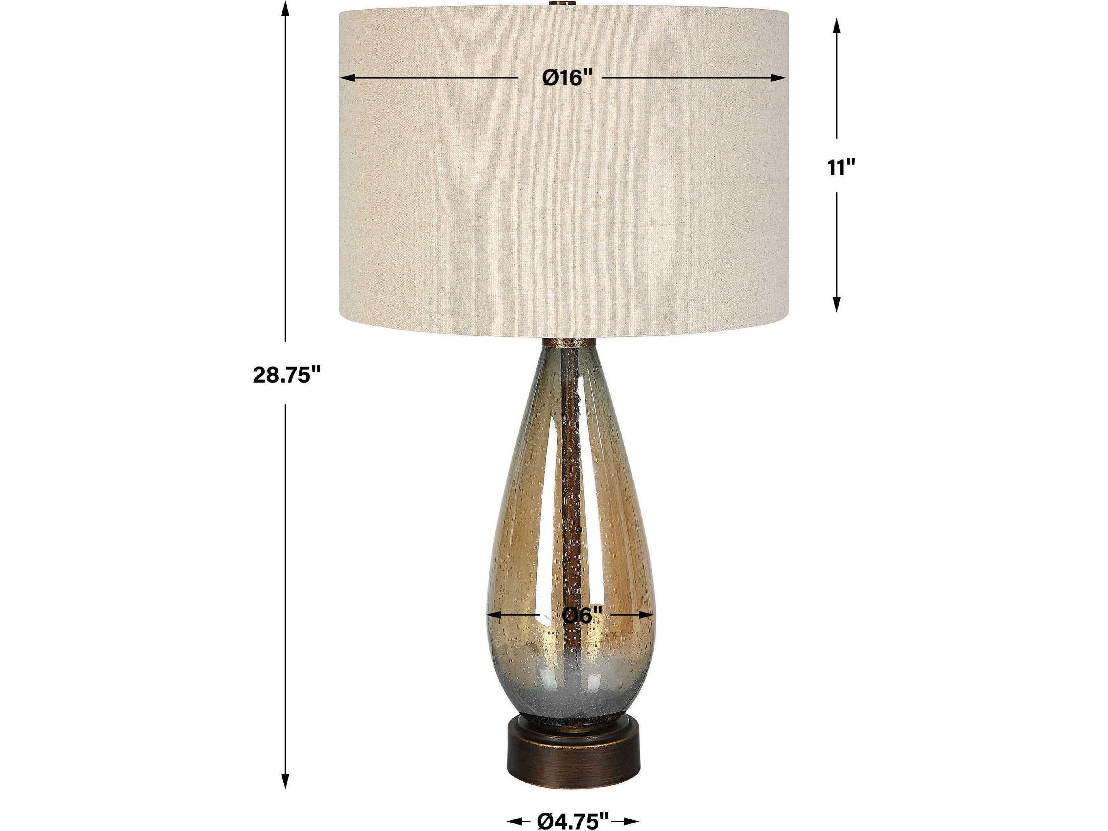 Uttermost Baltic Dark Amber Round Drum Hardback Shade Brown Glass Buffet Lamp