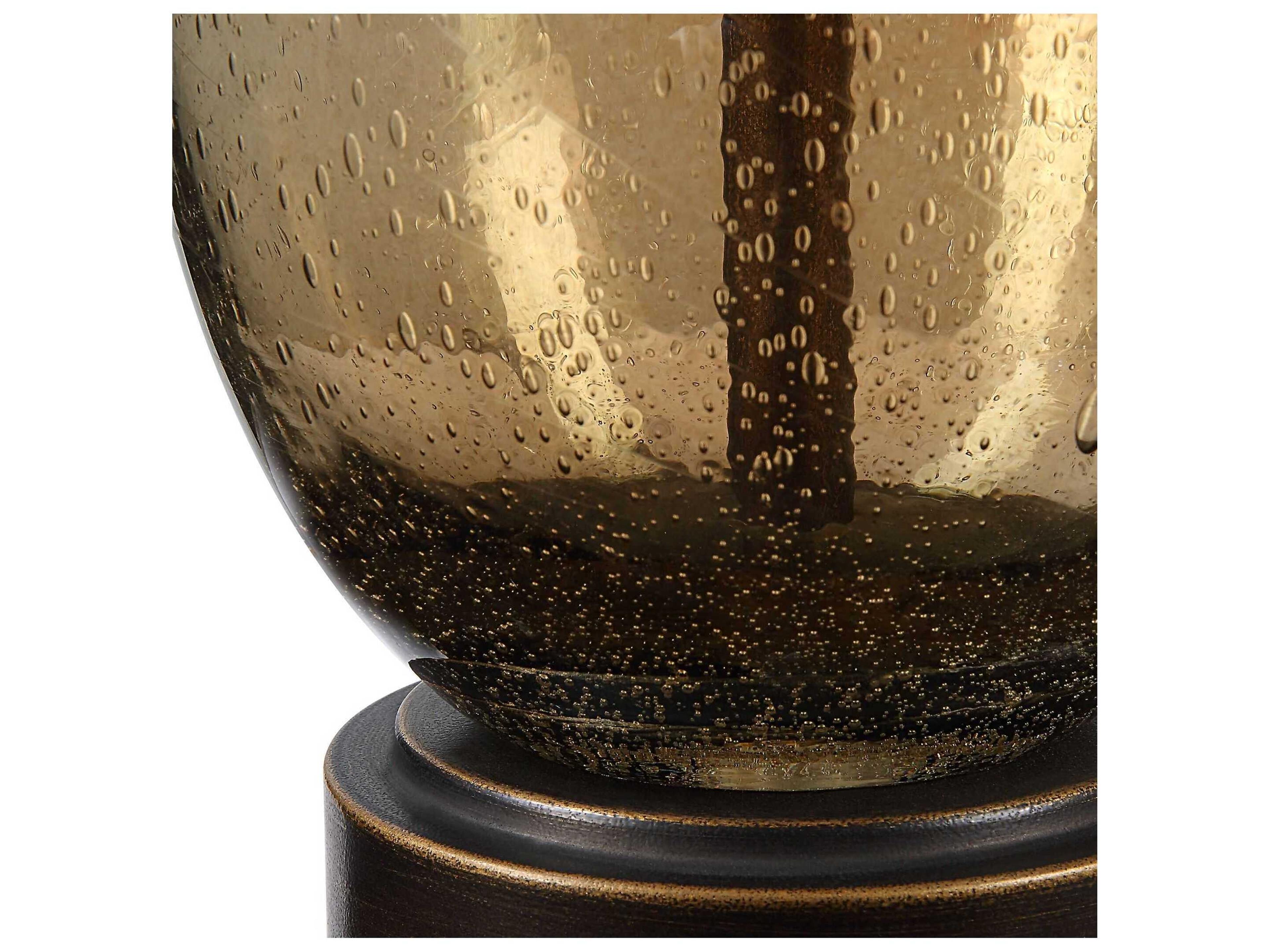 Uttermost Baltic Dark Amber Round Drum Hardback Shade Brown Glass Buffet Lamp