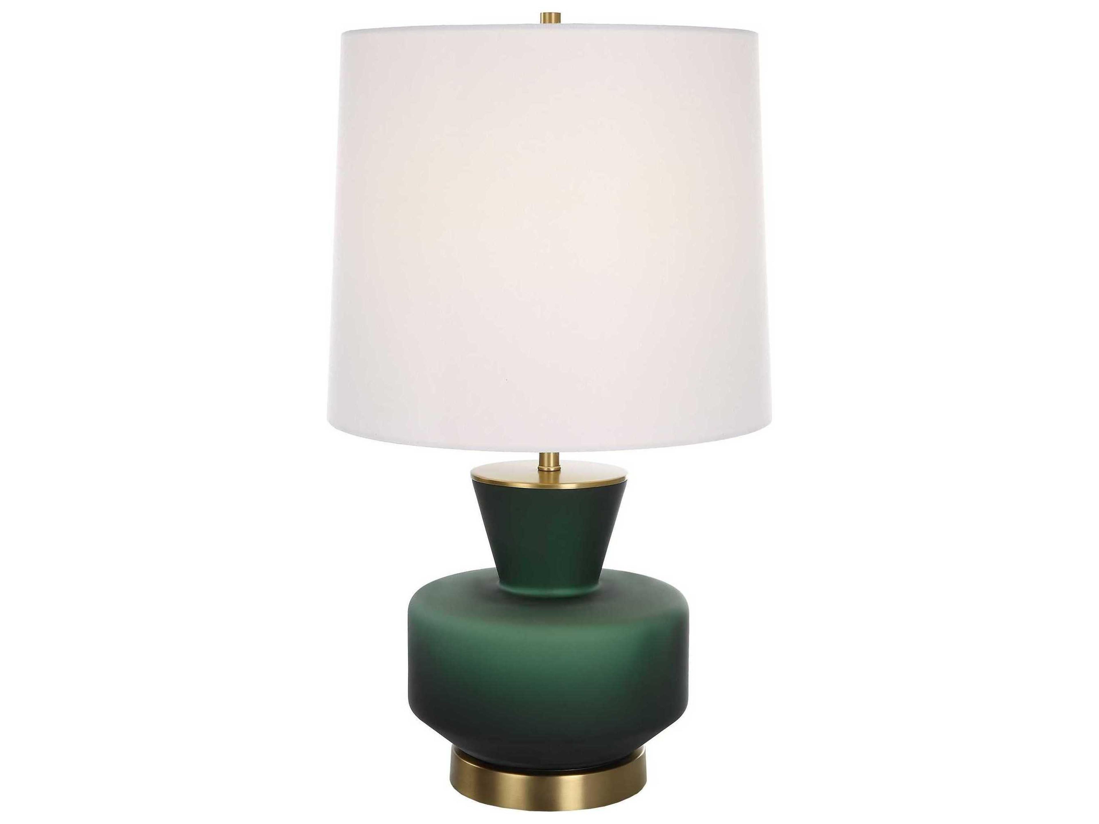 Trentino Dark Emerald Green Tapered Round Hardback Glass Buffet Lamp