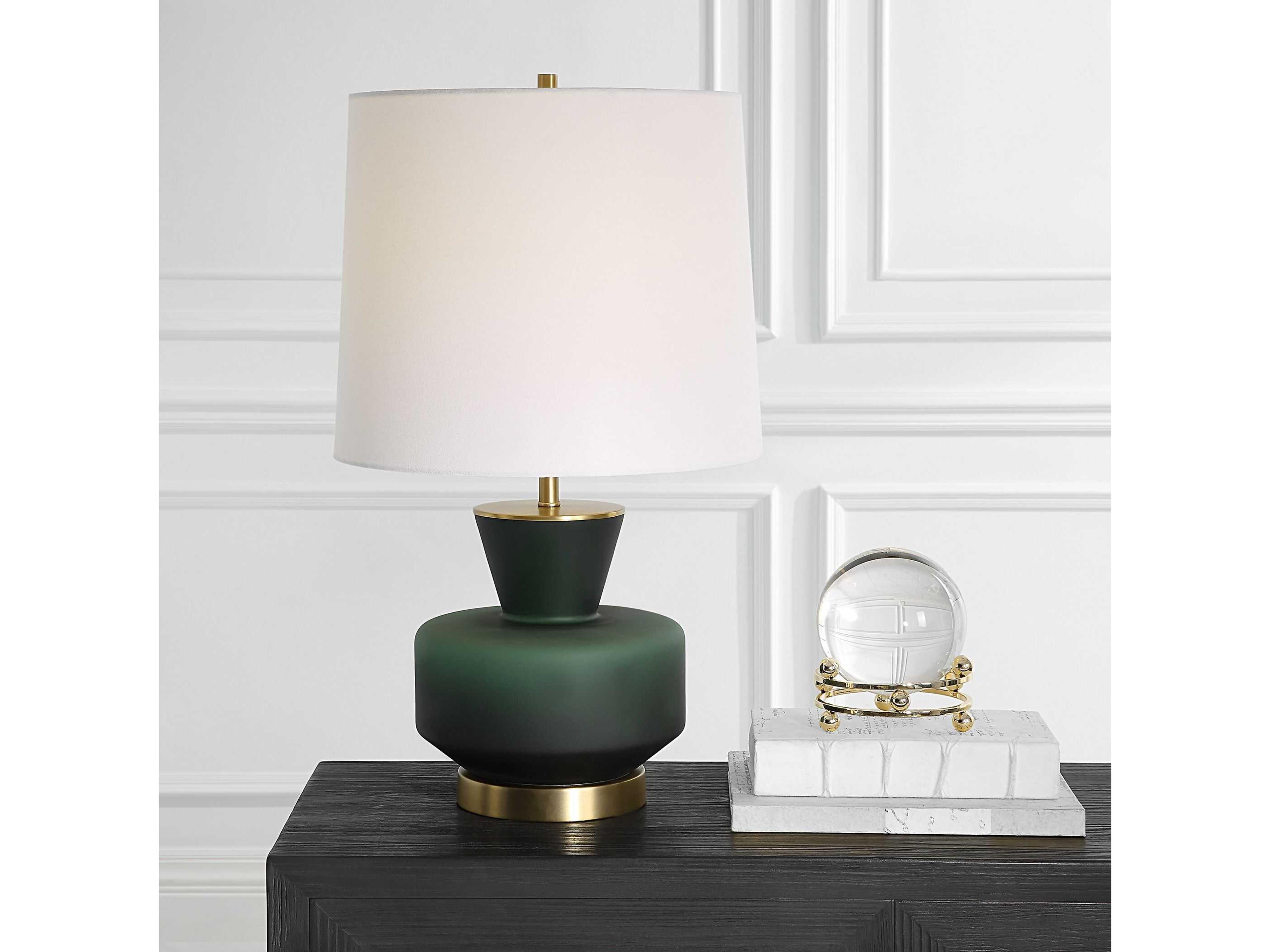 Uttermost Trentino Dark Emerald Green Tapered Round Hardback Glass Buffet Lamp