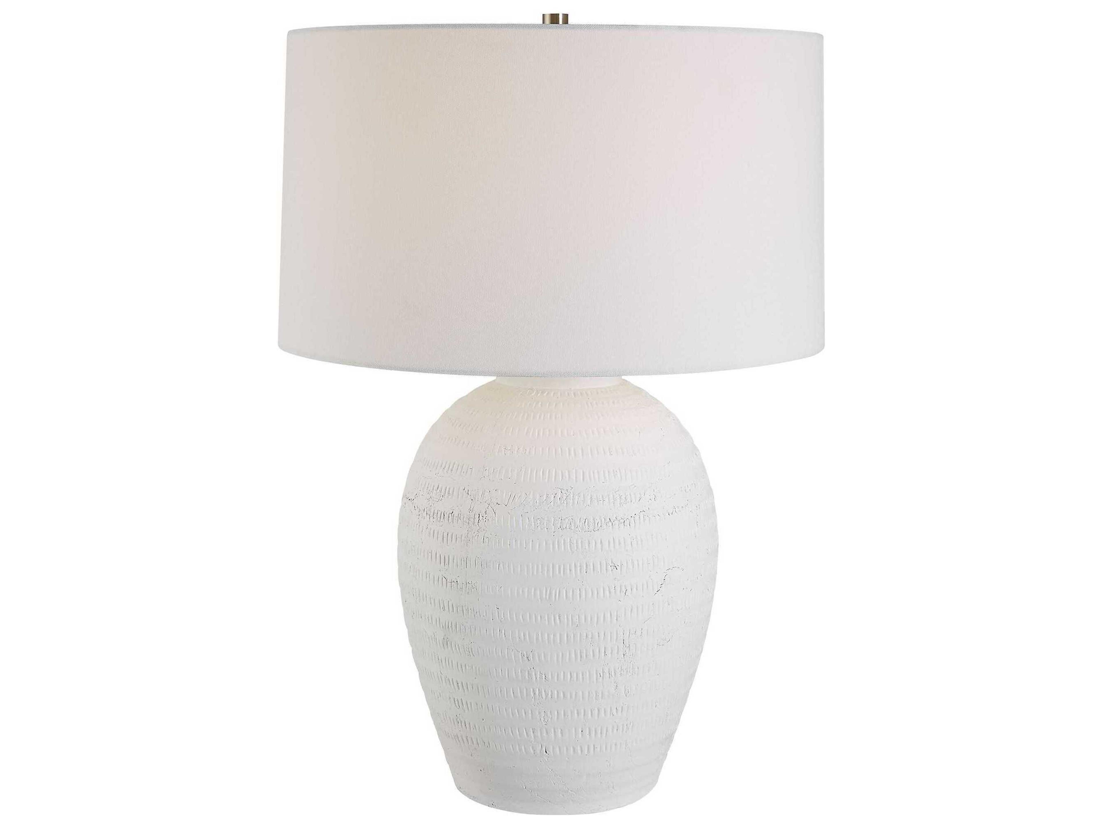 Uttermost Reyna Chalk White Glaze Round Hardback Buffet Lamp