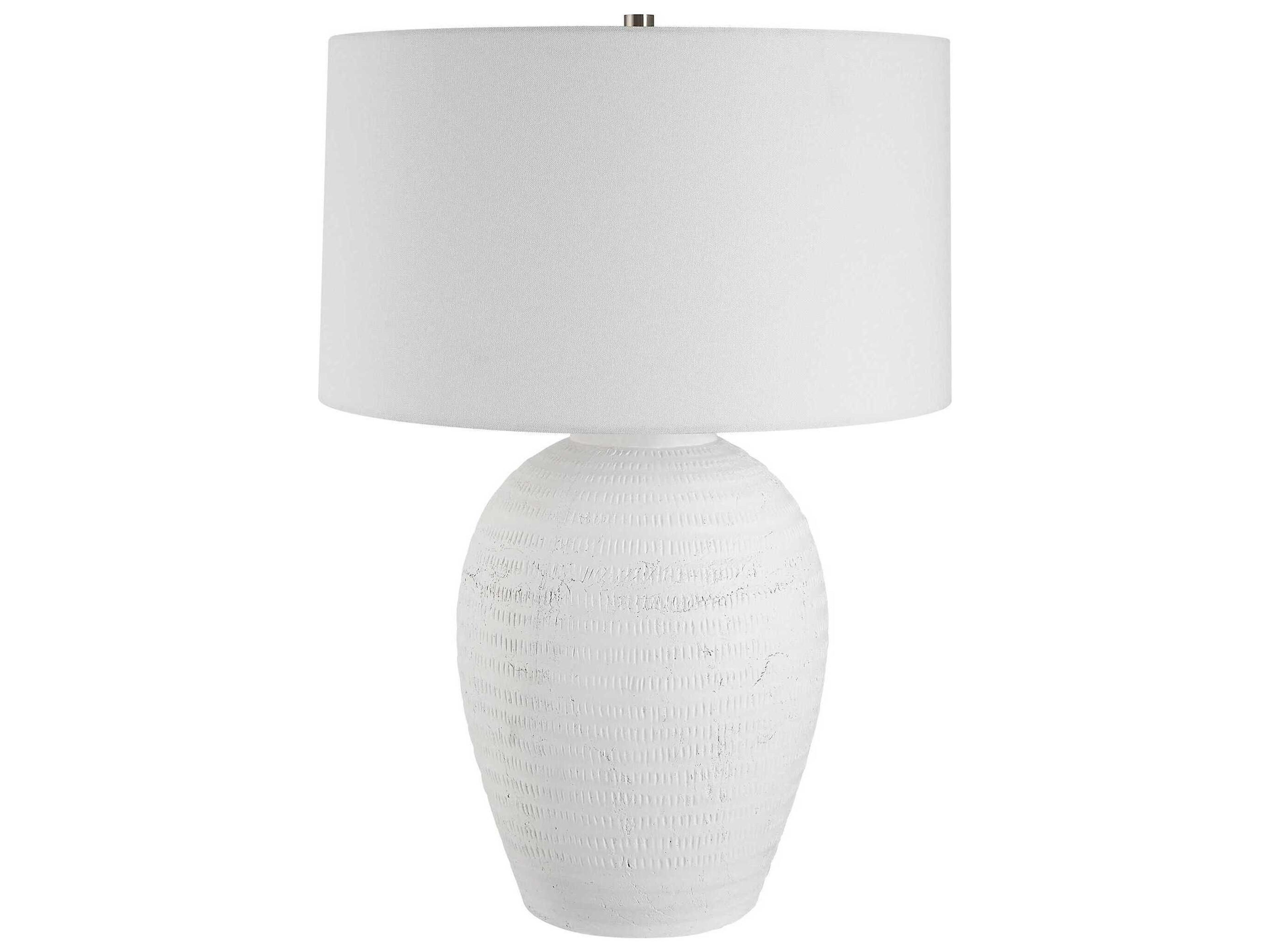 Uttermost Reyna Chalk White Glaze Round Hardback Buffet Lamp