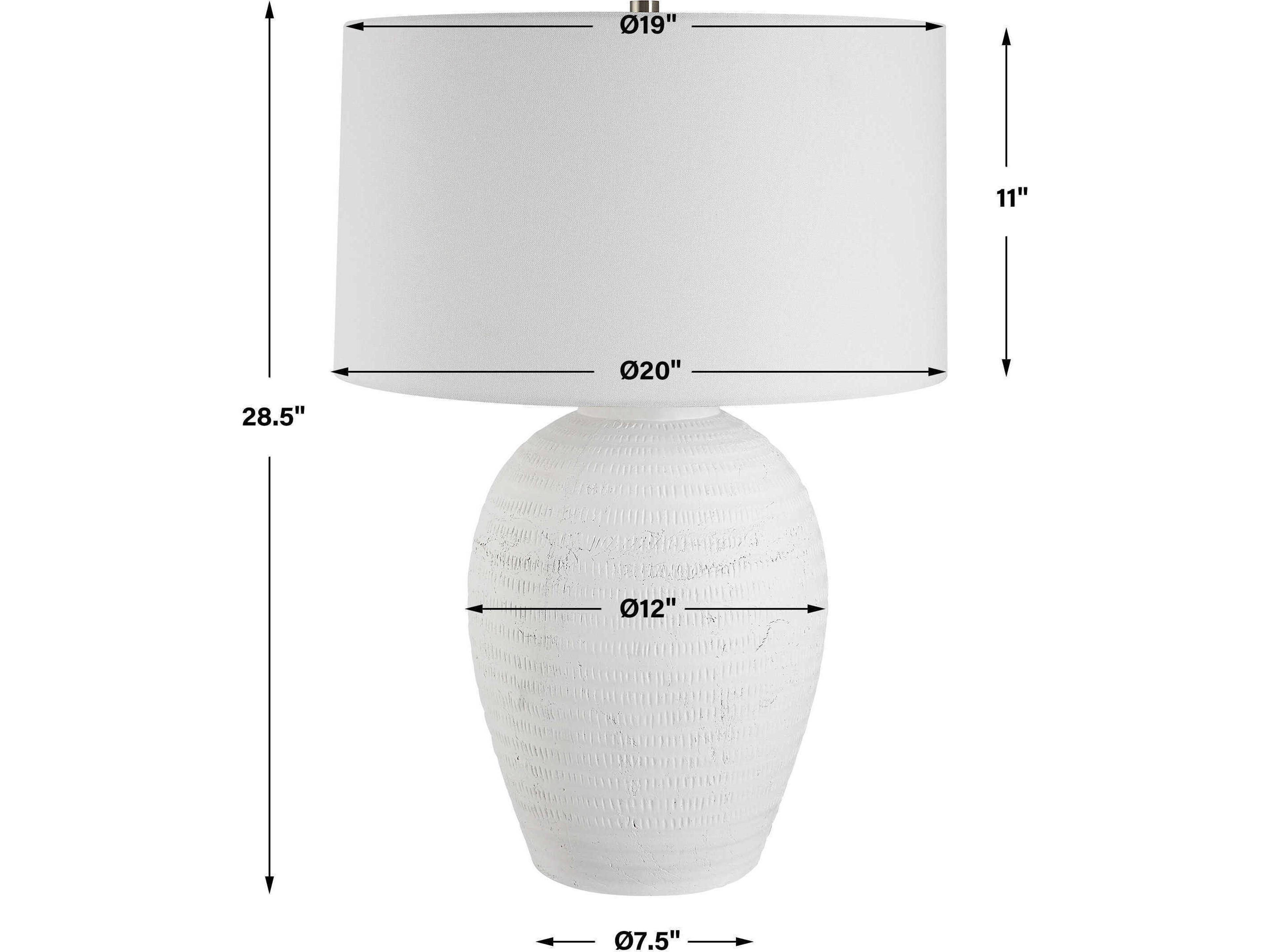 Uttermost Reyna Chalk White Glaze Round Hardback Buffet Lamp