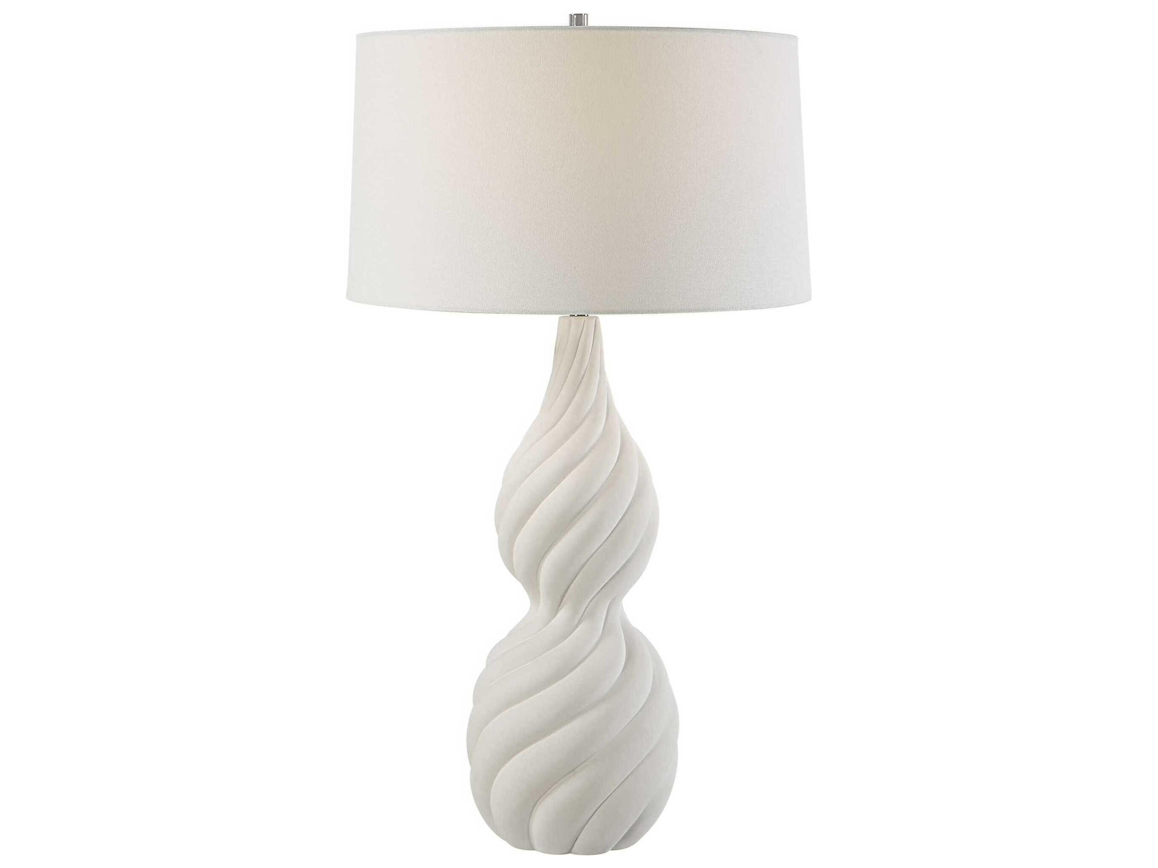 Twisted Swirl Chalk White Glaze Round Hardback Buffet Lamp