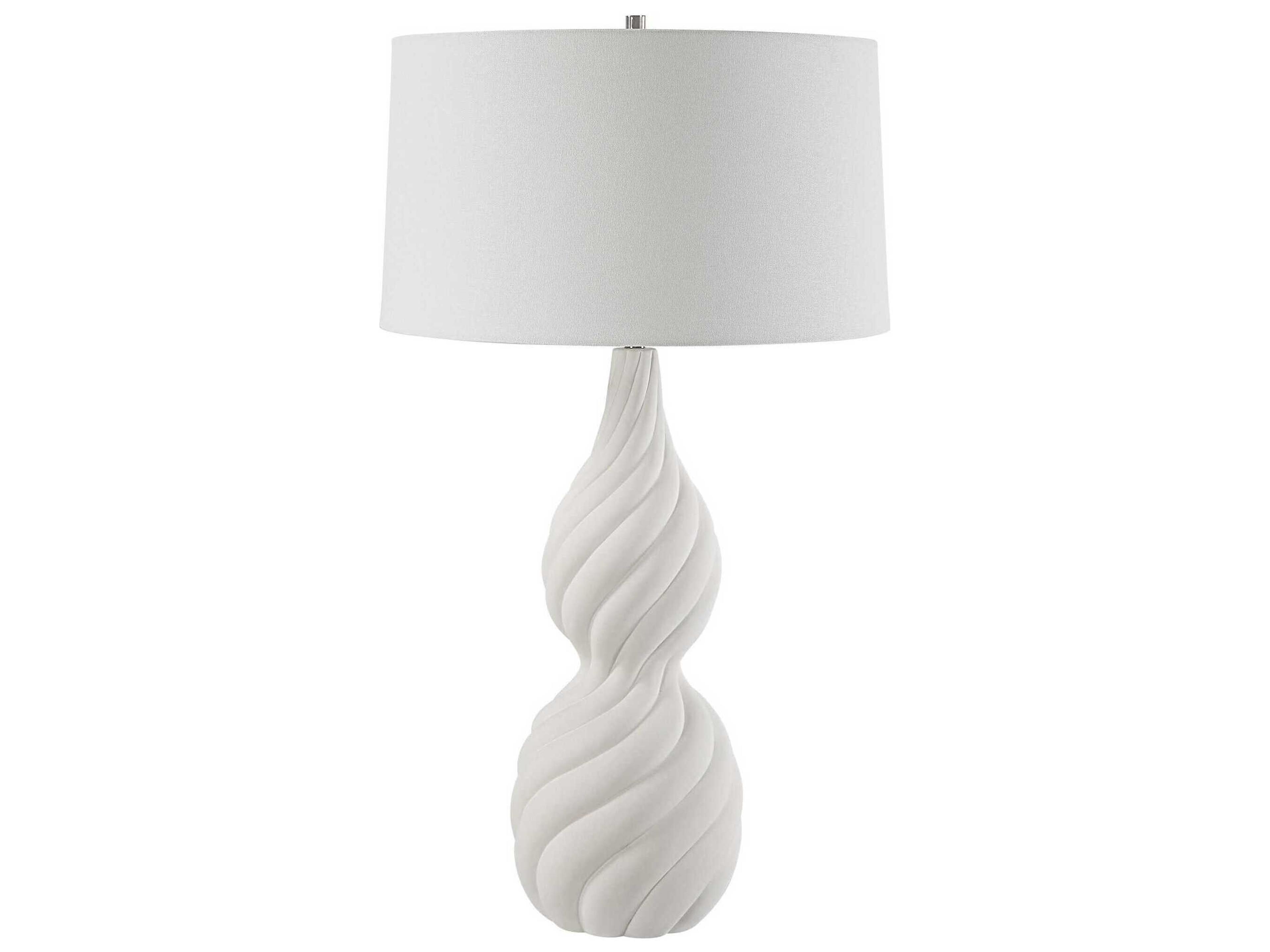Uttermost Twisted Swirl Chalk White Glaze Round Hardback Buffet Lamp