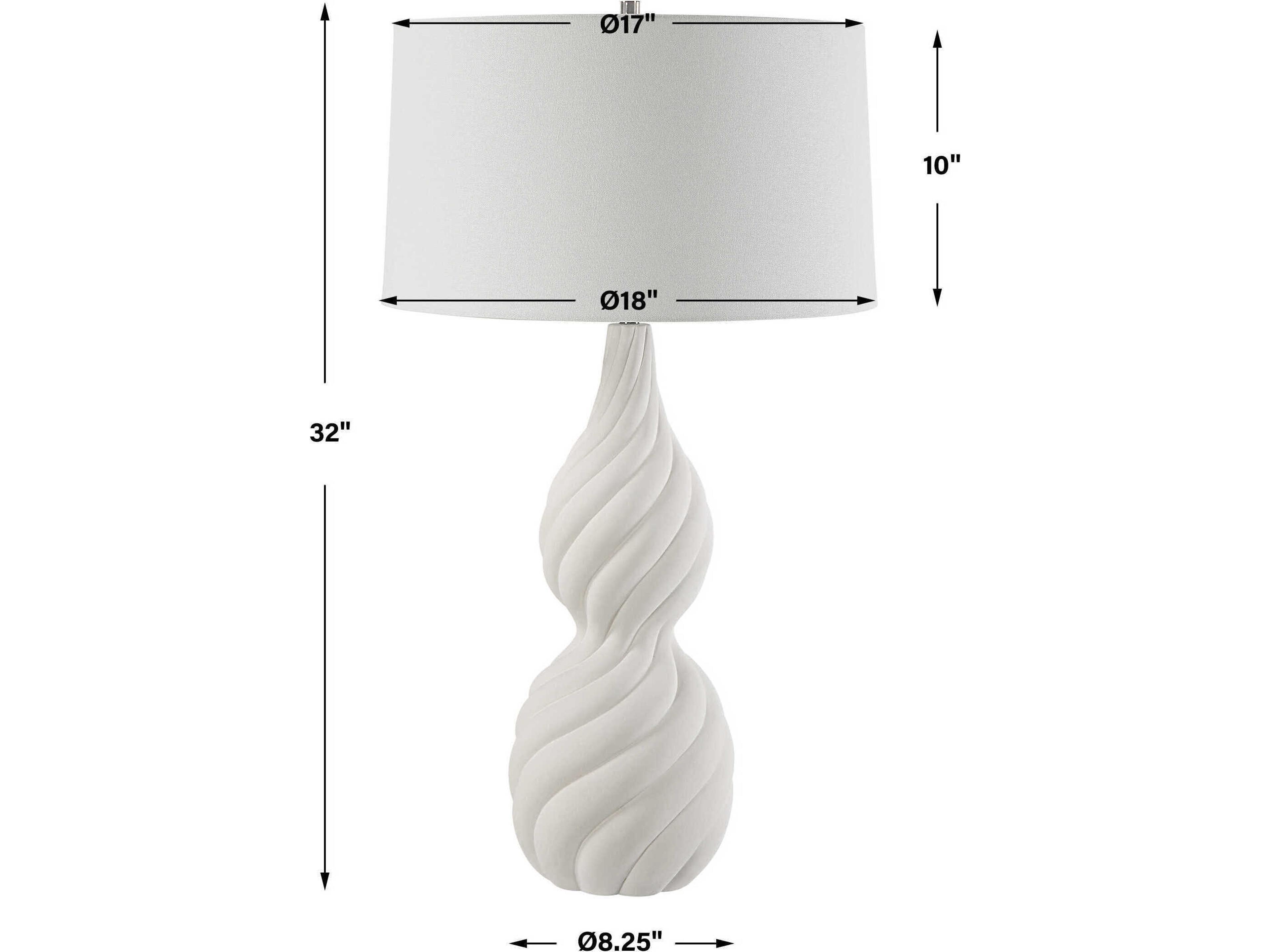 Uttermost Twisted Swirl Chalk White Glaze Round Hardback Buffet Lamp