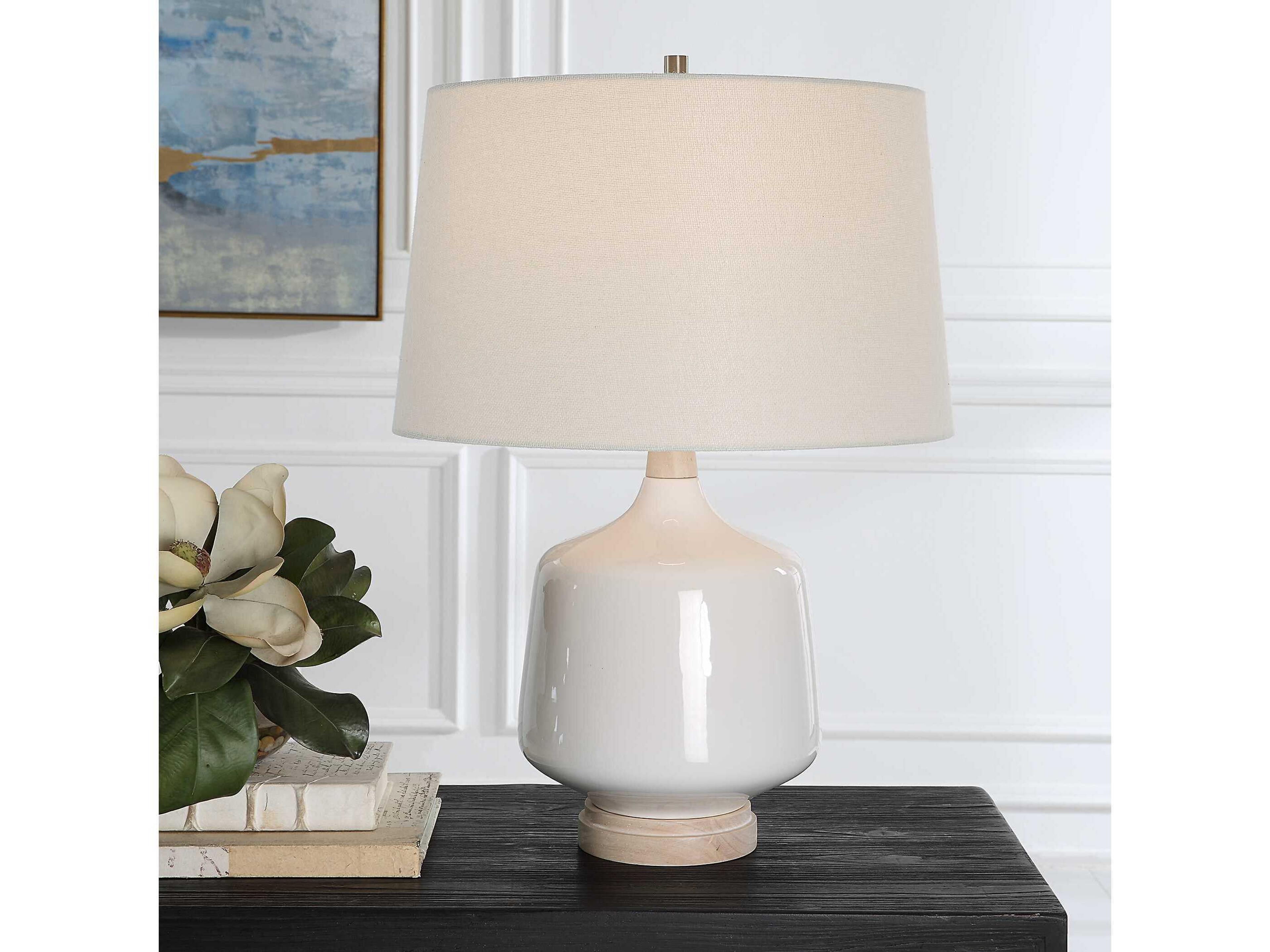 Uttermost Opal White Round Hardback Shade Table Lamp