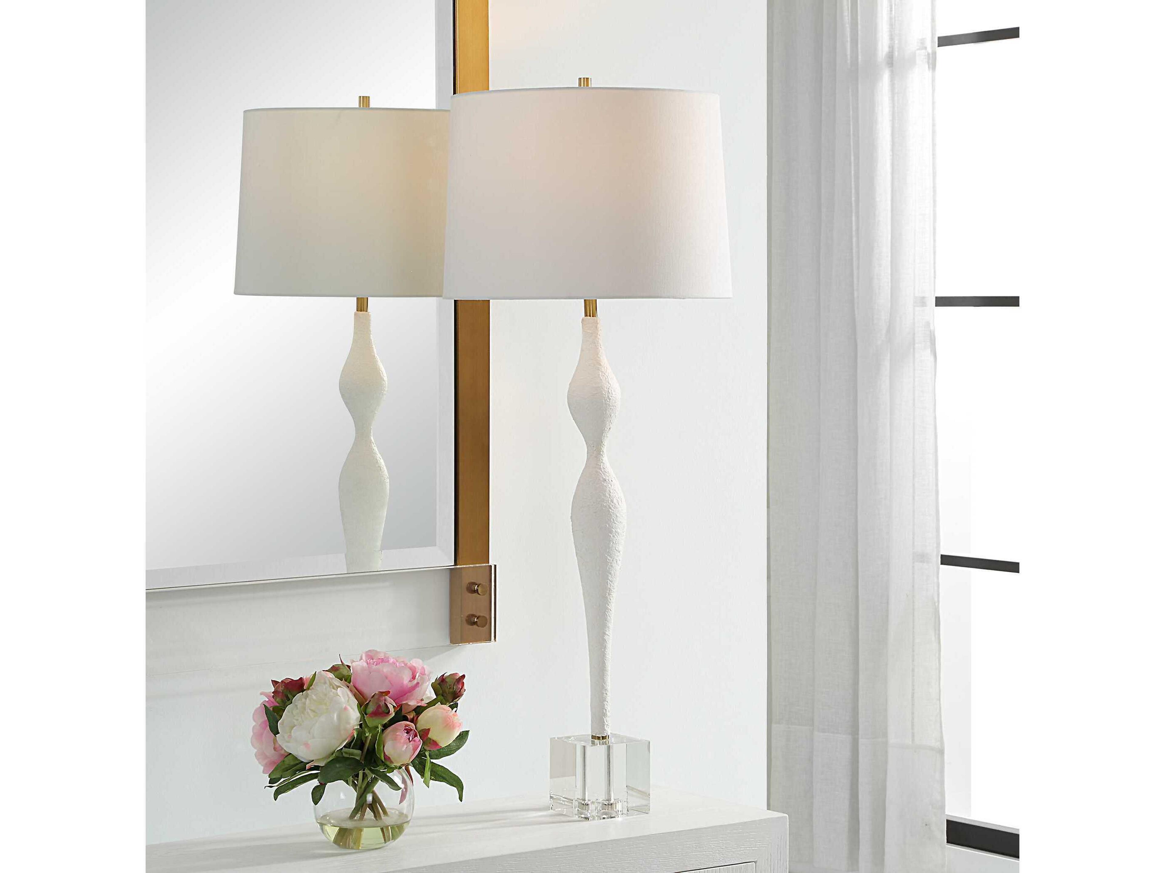 Uttermost Helena Chalk White Round Drum Hardback Buffet Lamp