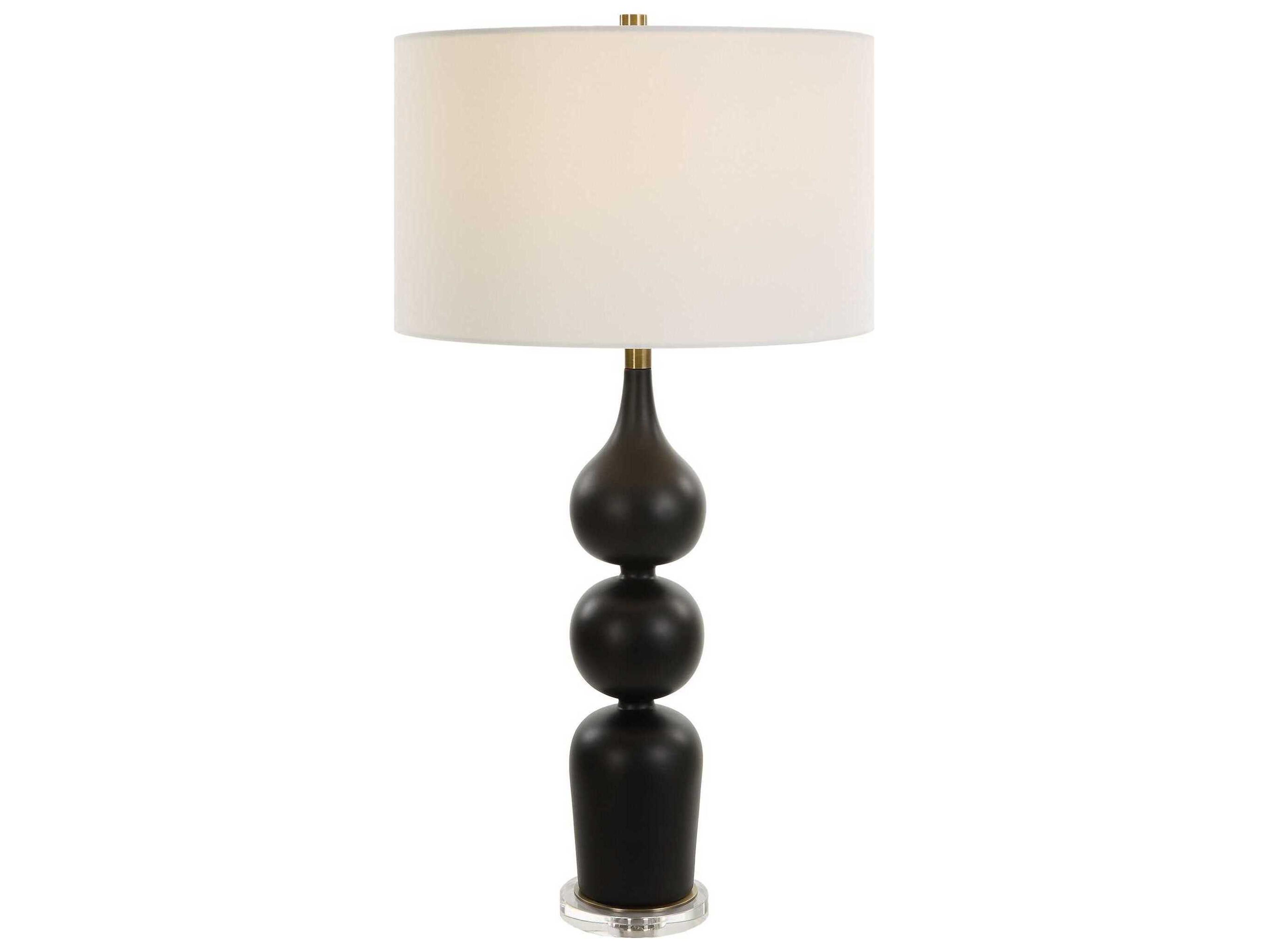 Uttermost Caviar Matte Black Round Drum Hardback Buffet Lamp