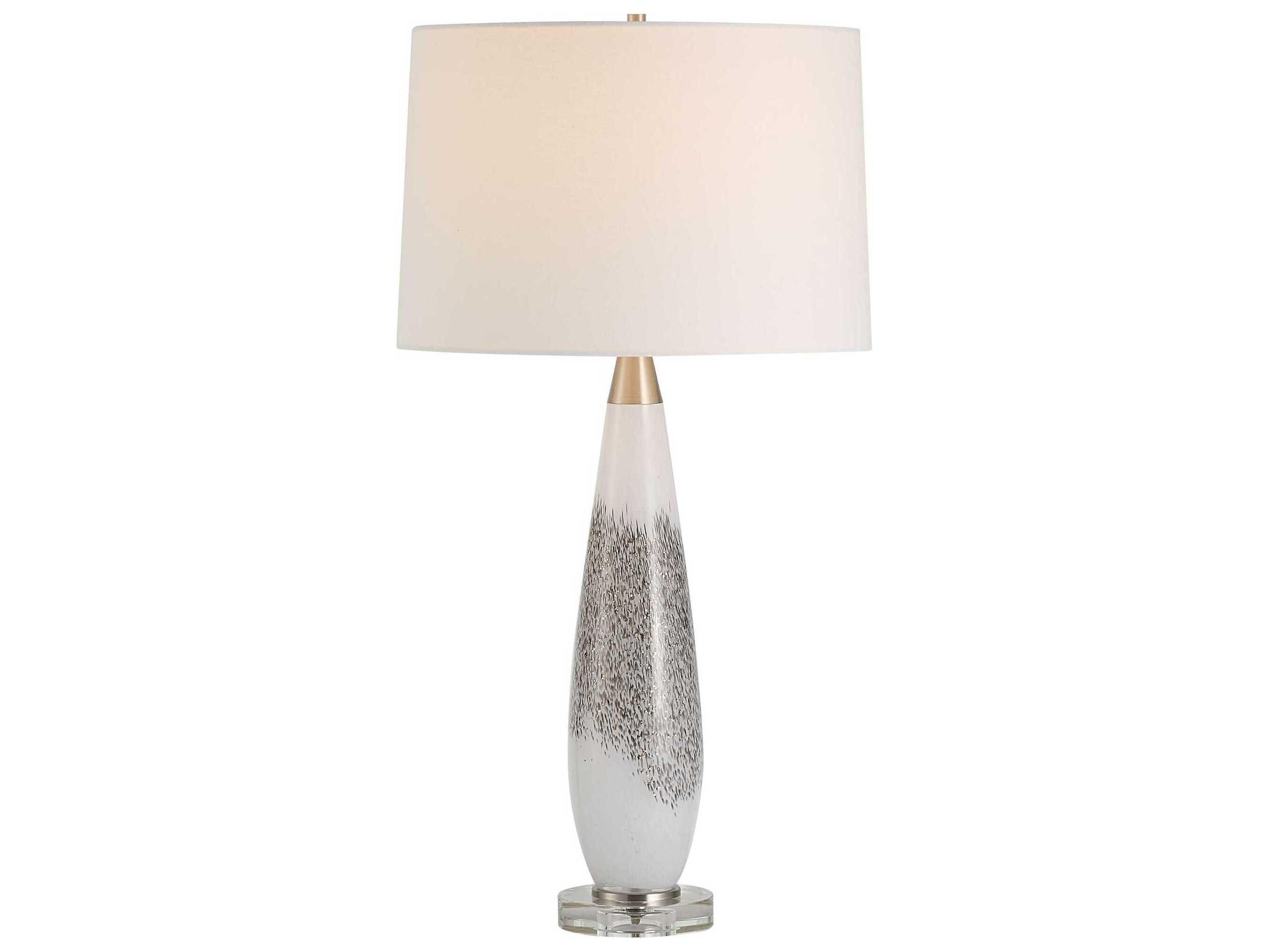 Quinn White Mottled Gray Round Drum Hardback Buffet Lamp