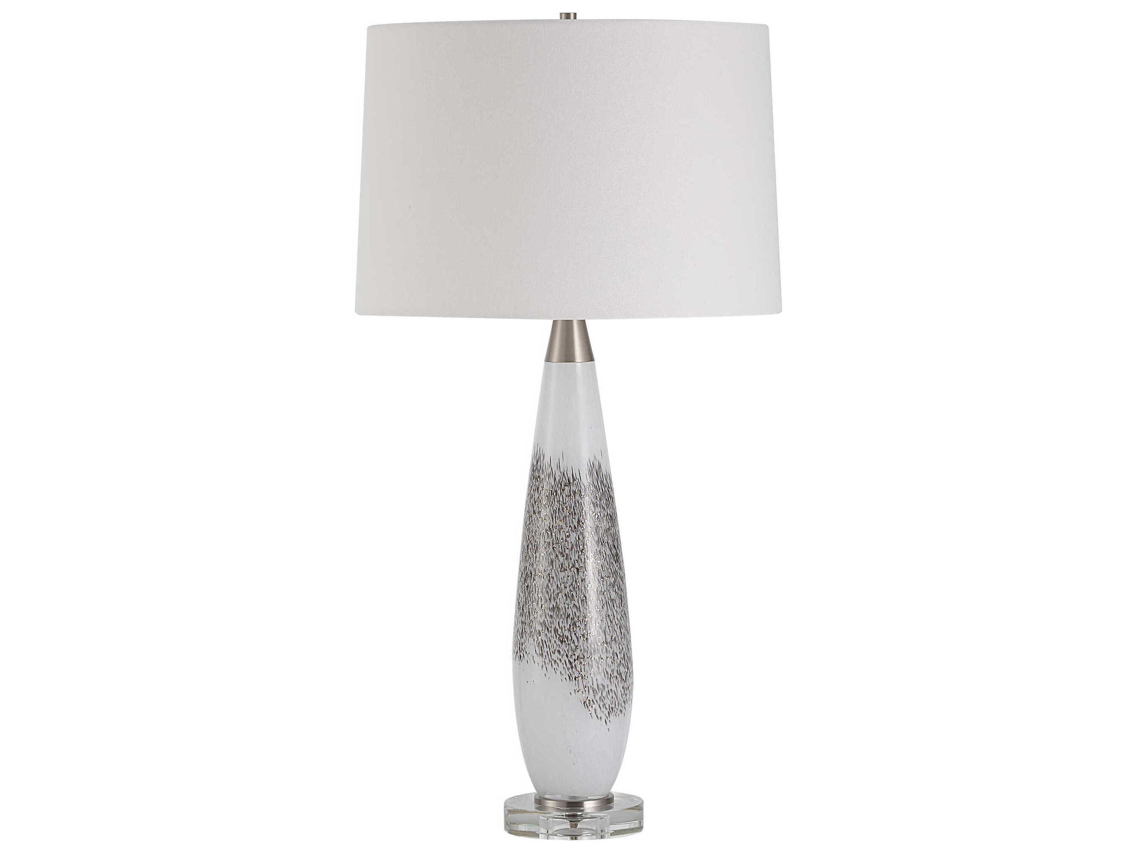 Uttermost Quinn White Mottled Gray Round Drum Hardback Buffet Lamp