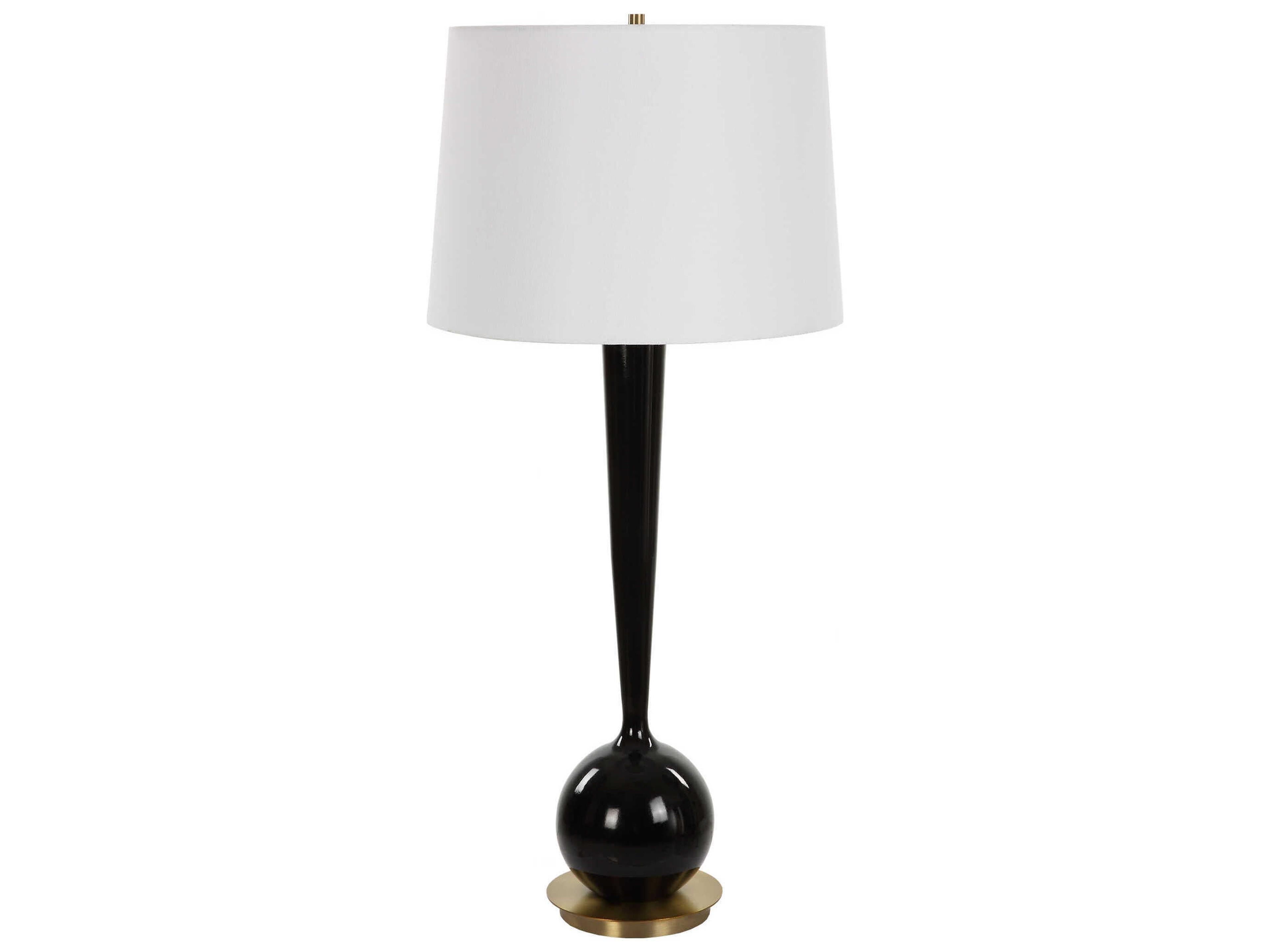 Uttermost Brielle Polished Black Round Drum Hardback Buffet Lamp