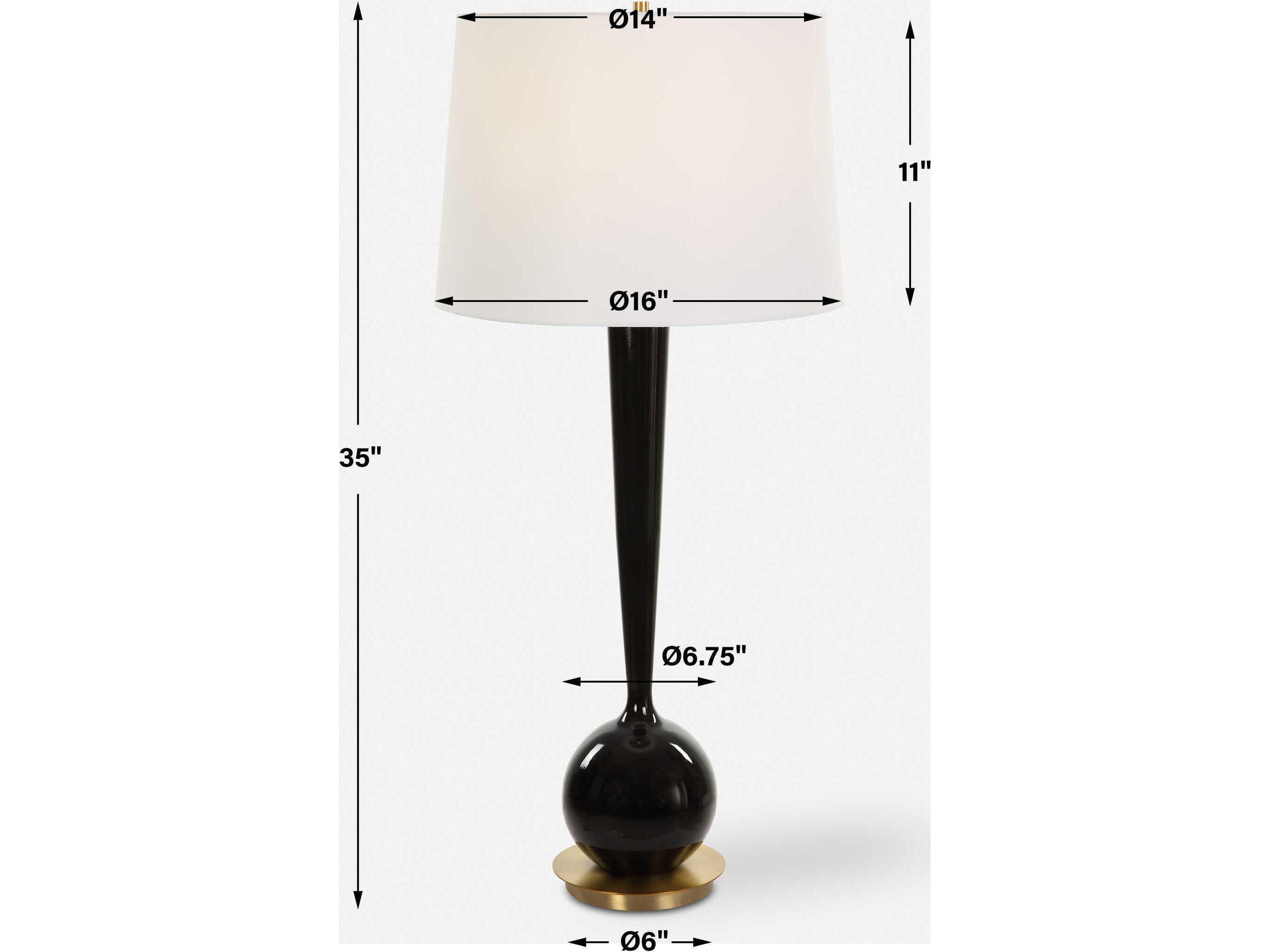 Uttermost Brielle Polished Black Round Drum Hardback Buffet Lamp