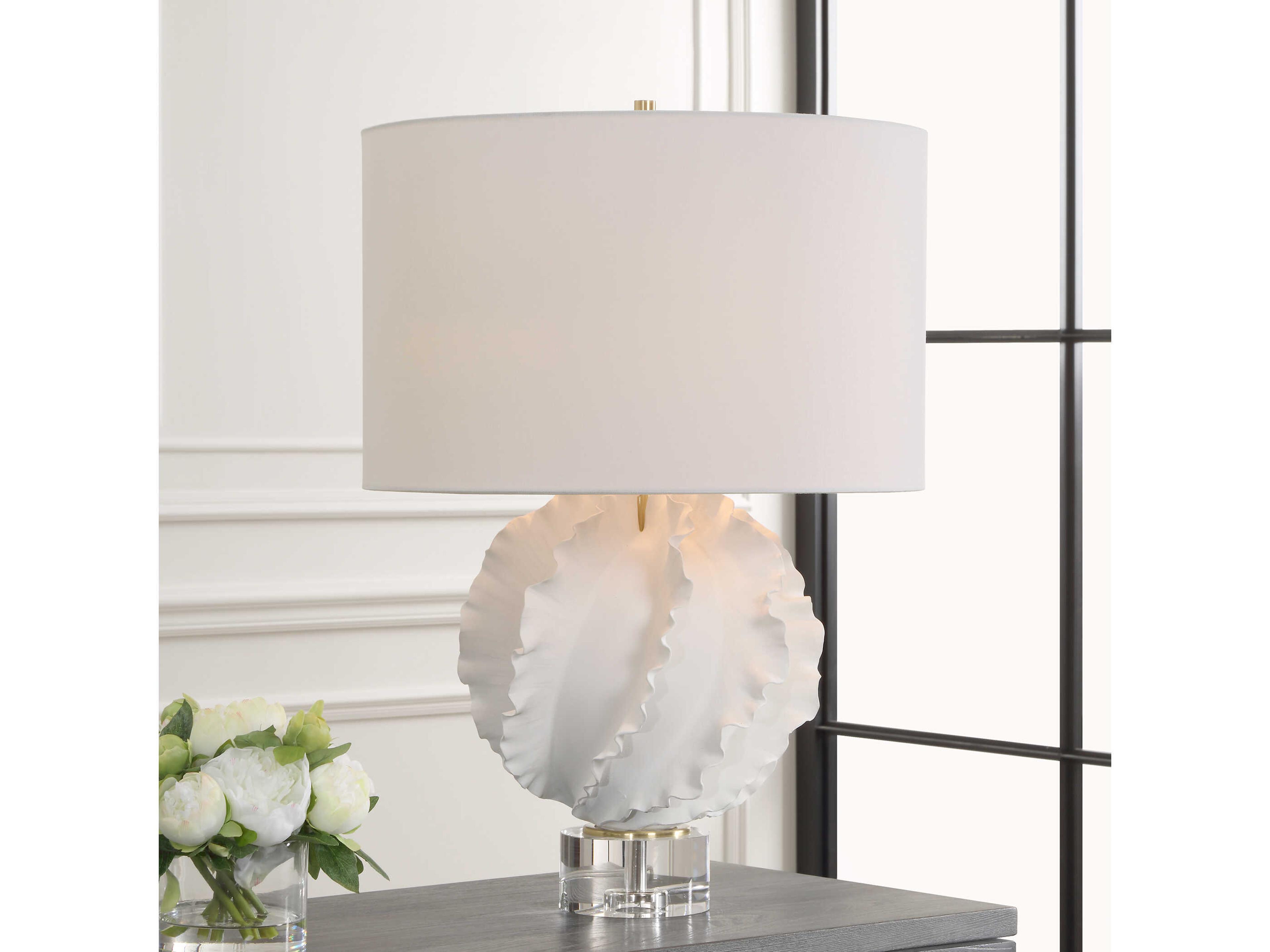 Uttermost Saylor Satin White Round Hardback Buffet Lamp