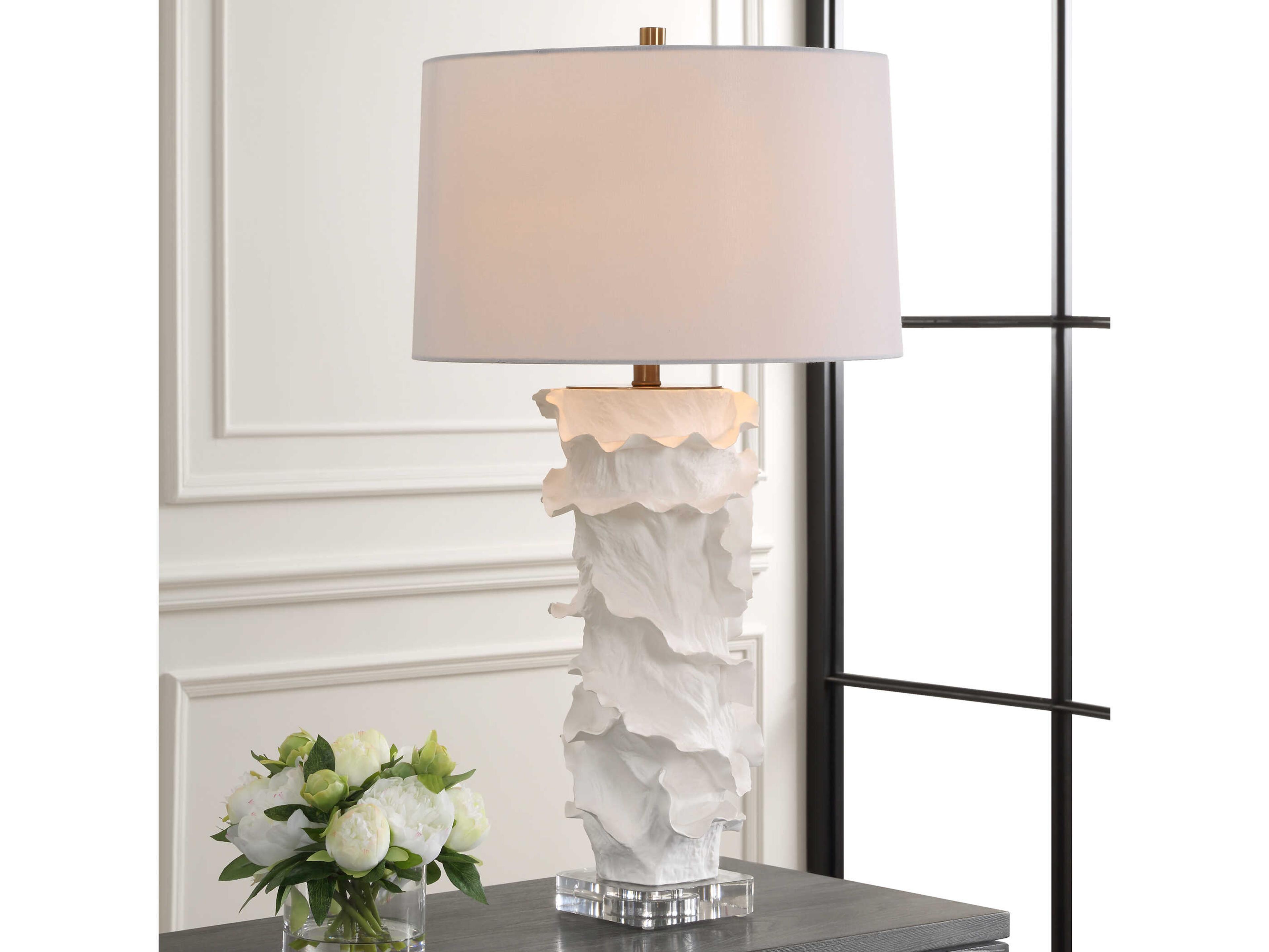 Uttermost Wisp Satin White Round Hardback Buffet Lamp
