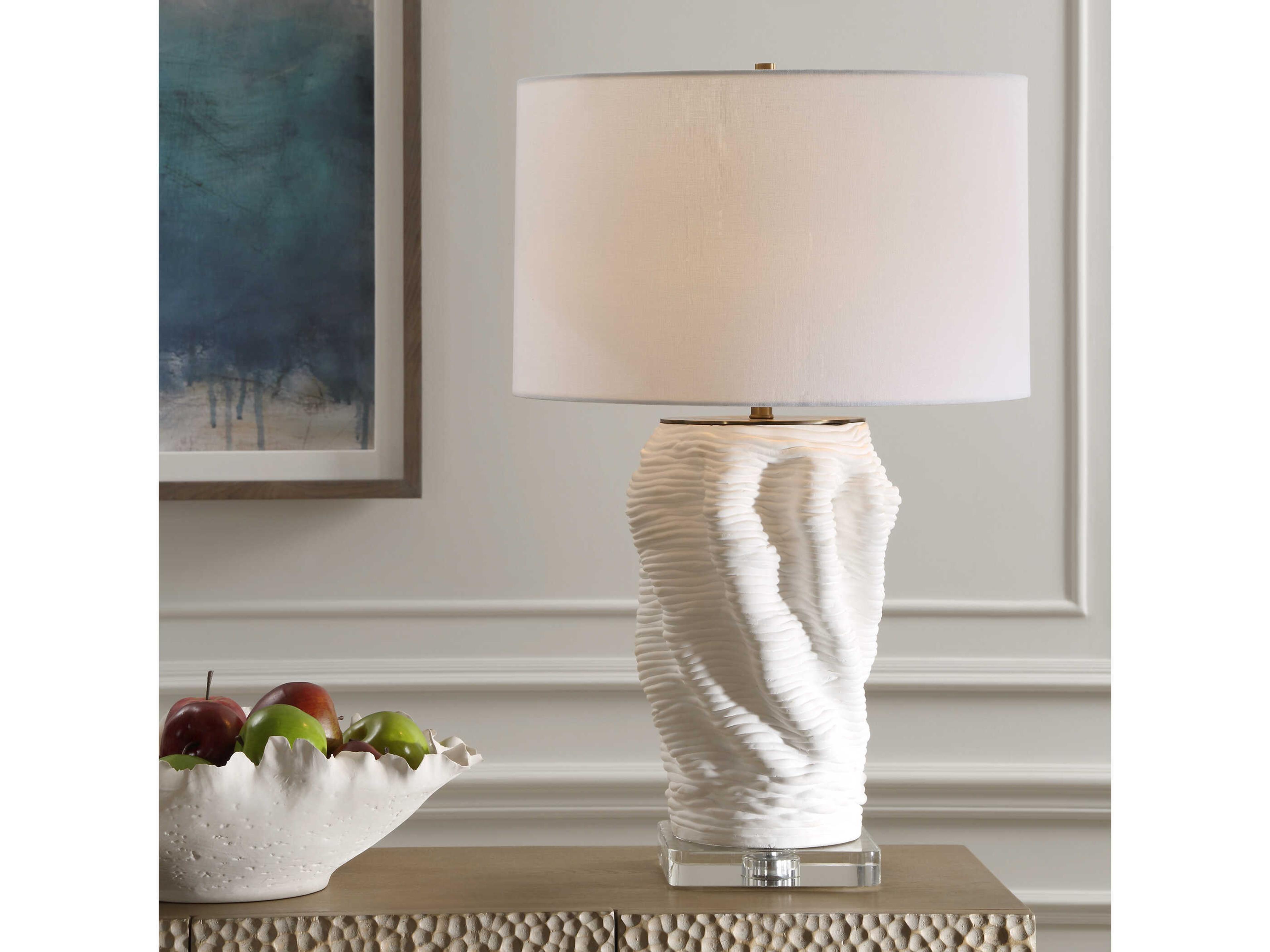 Uttermost Stratified Matte White Round Hardback Buffet Lamp