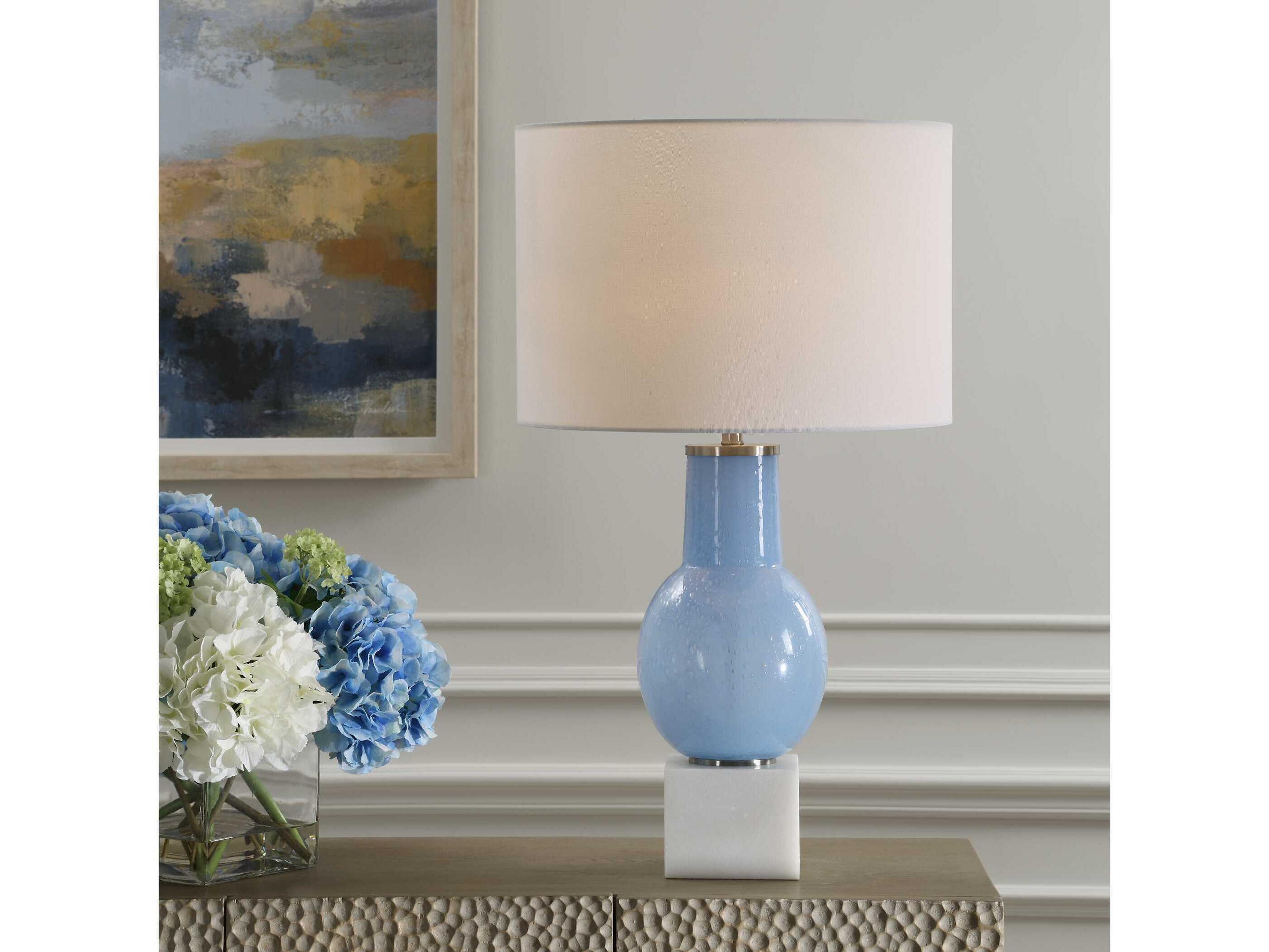 Uttermost Clear Sky Sky Blue Round Drum Hardback Buffet Lamp