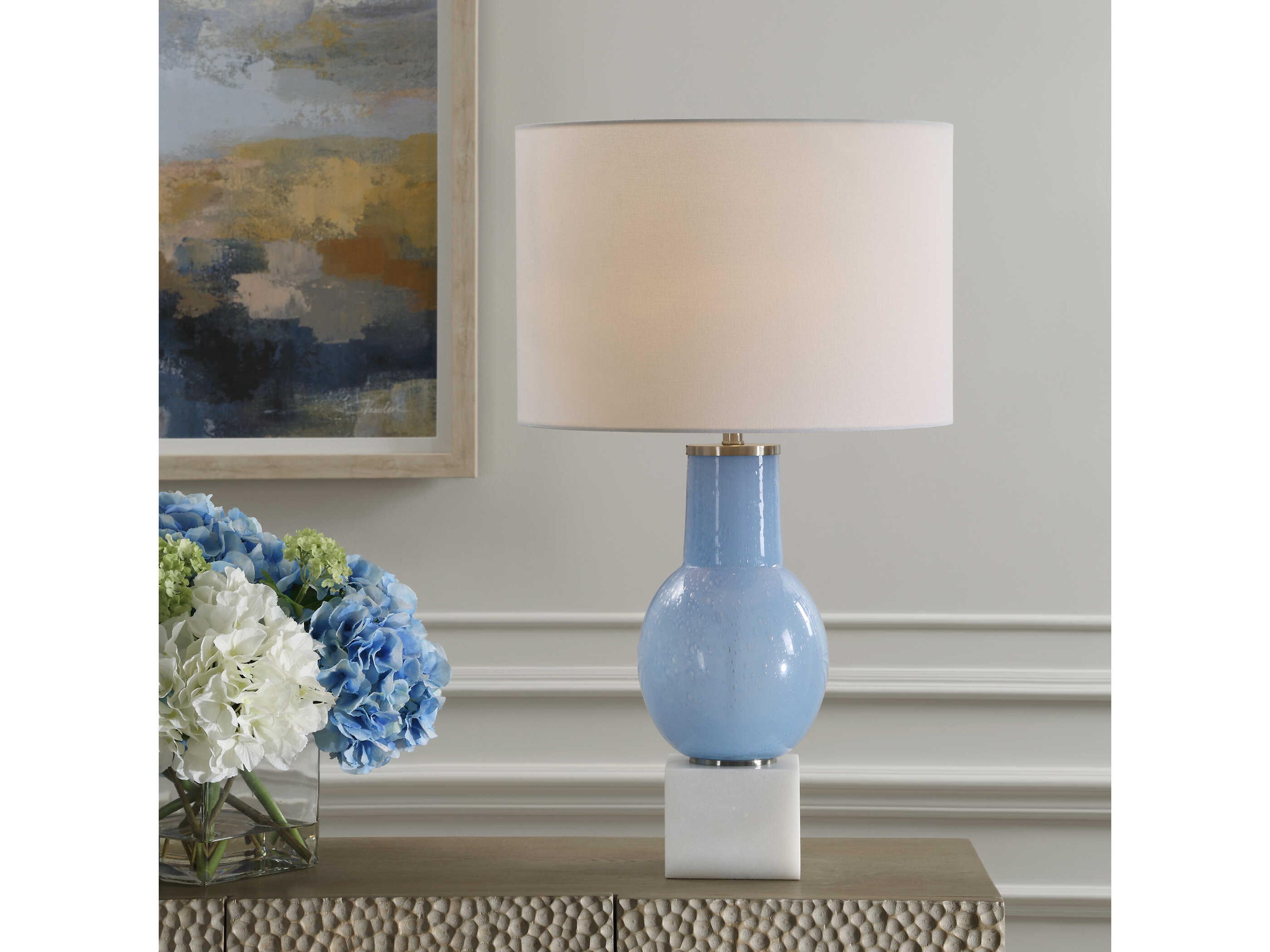 Uttermost Clear Sky Sky Blue Round Drum Hardback Buffet Lamp