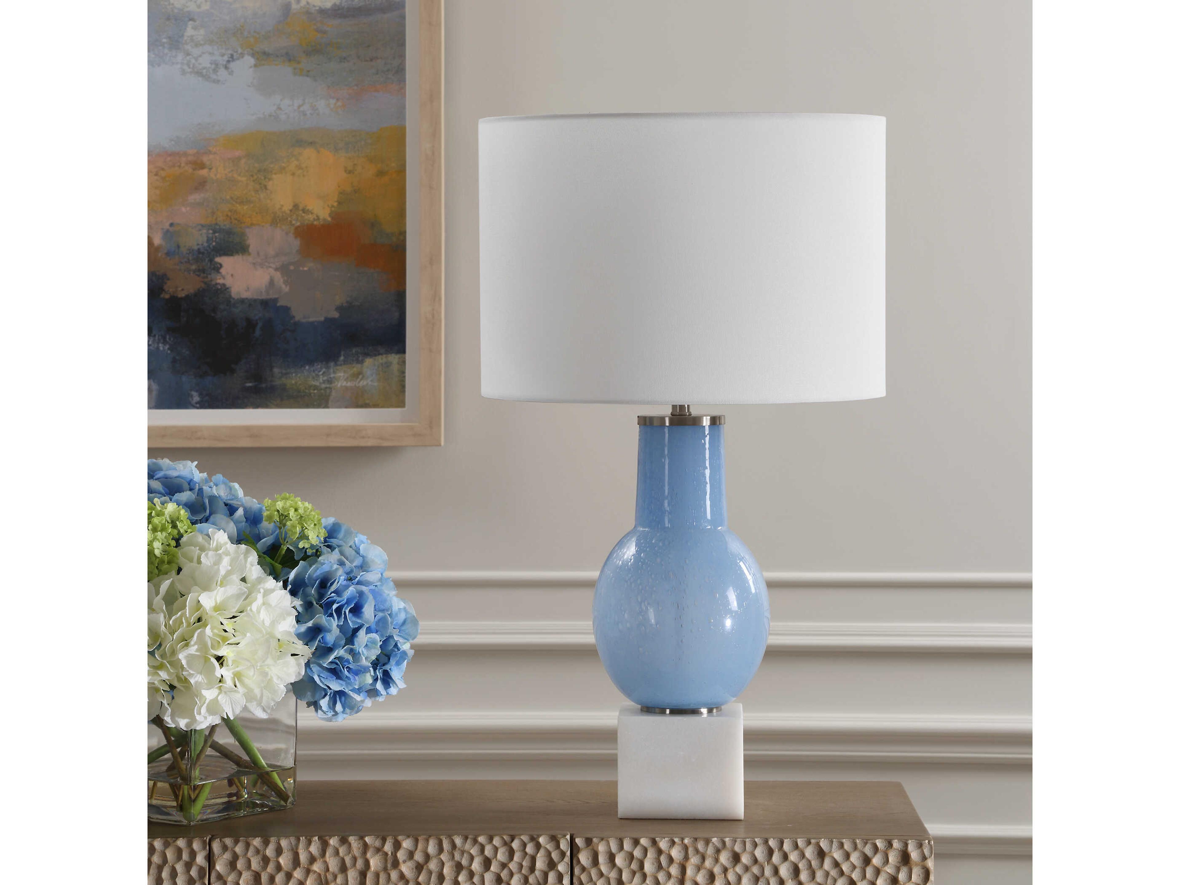 Uttermost Clear Sky Sky Blue Round Drum Hardback Buffet Lamp