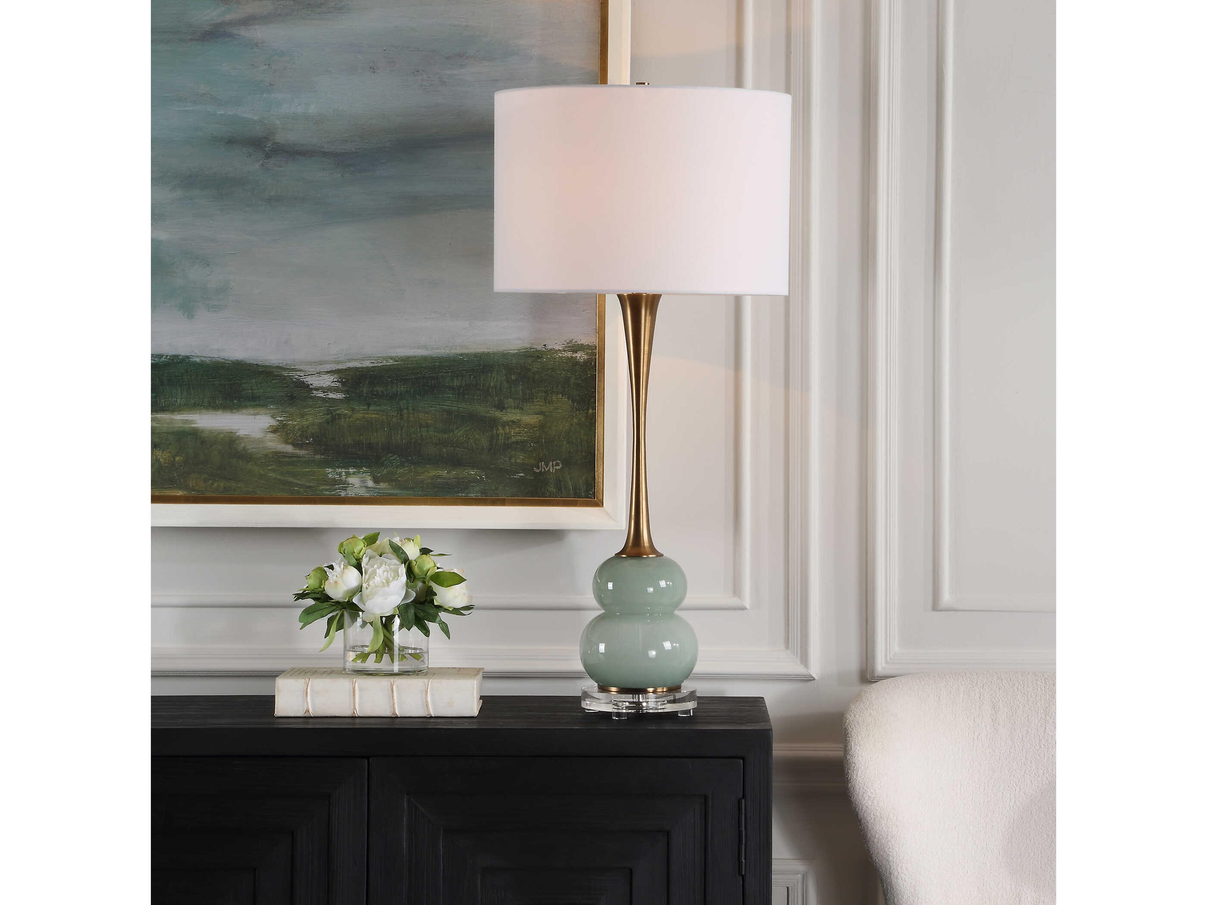 Uttermost Sanctuary Round Drum Hardback Green Buffet Lamp