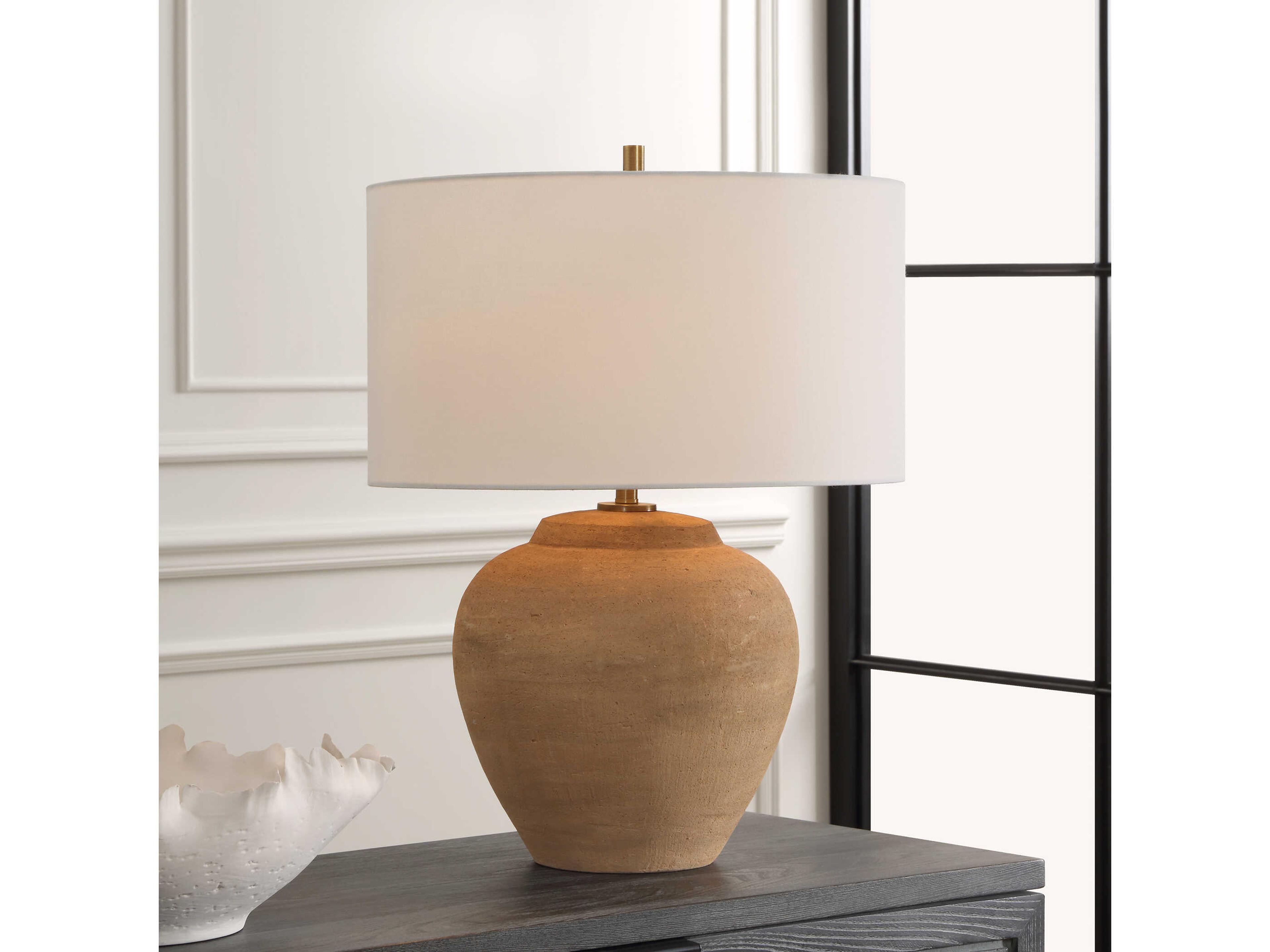 Uttermost Treviso Terracotta Drum Hardback Rolled Edge Brown Table Lamp