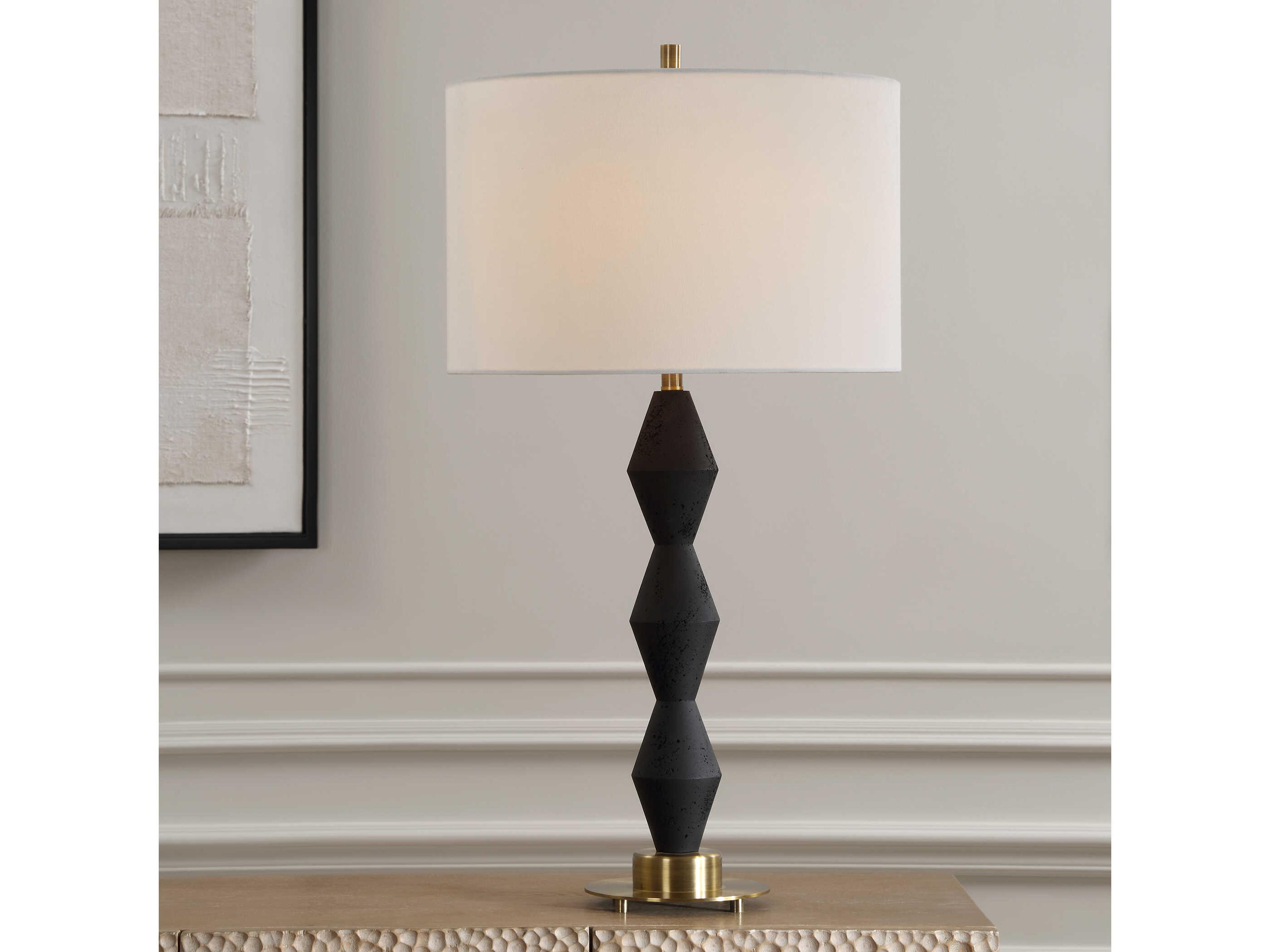 Uttermost Threefold Black Round Drum Hardback Buffet Lamp