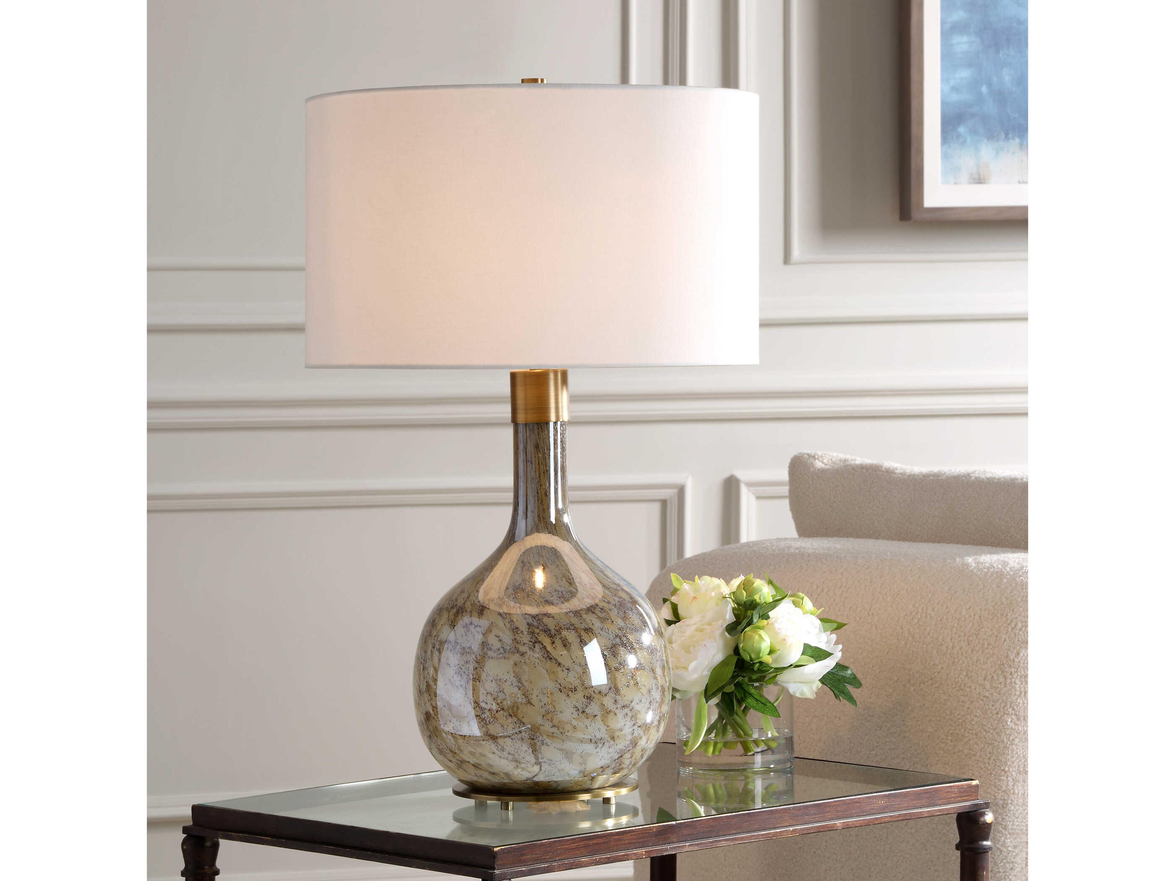 Uttermost Rhine Light Dark Brown Round Drum Hardback Buffet Lamp