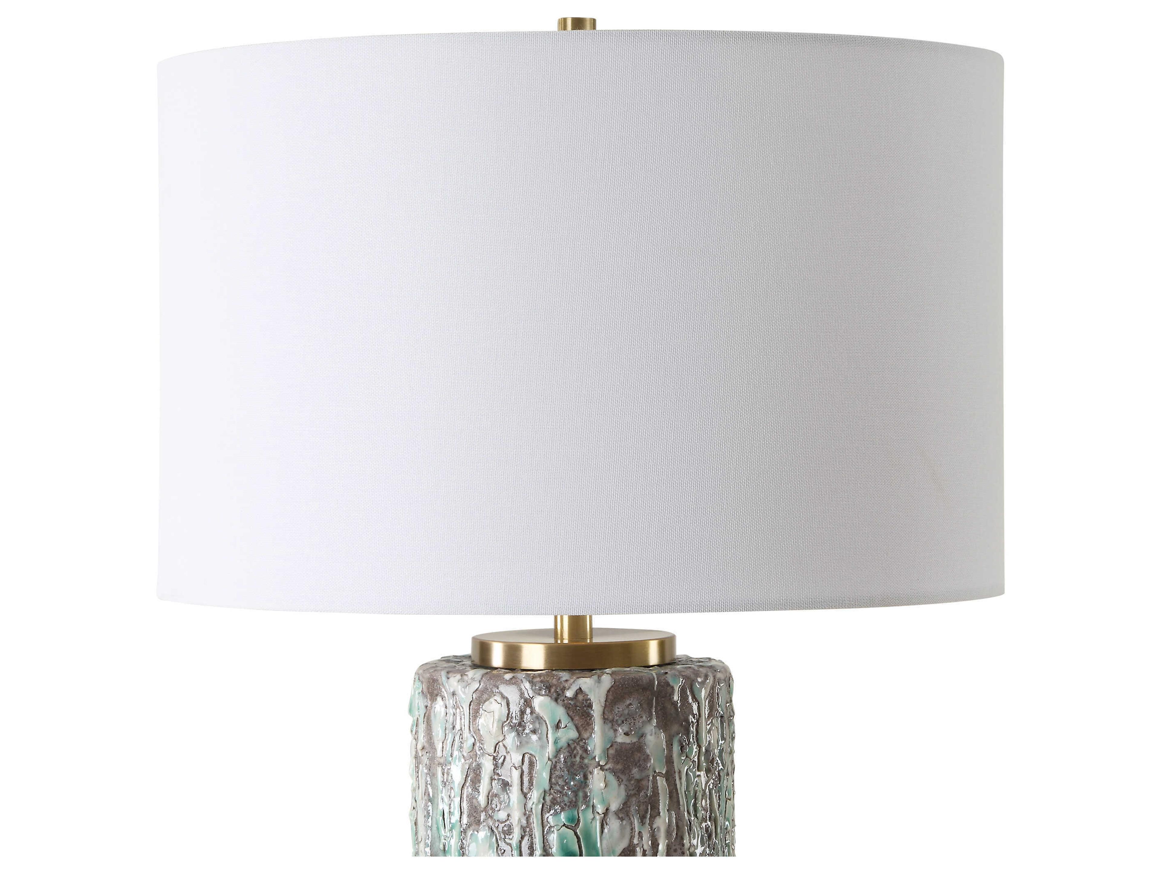 Uttermost Meltdown Textured Ivory Teal Round Drum Hardback Green Buffet Lamp