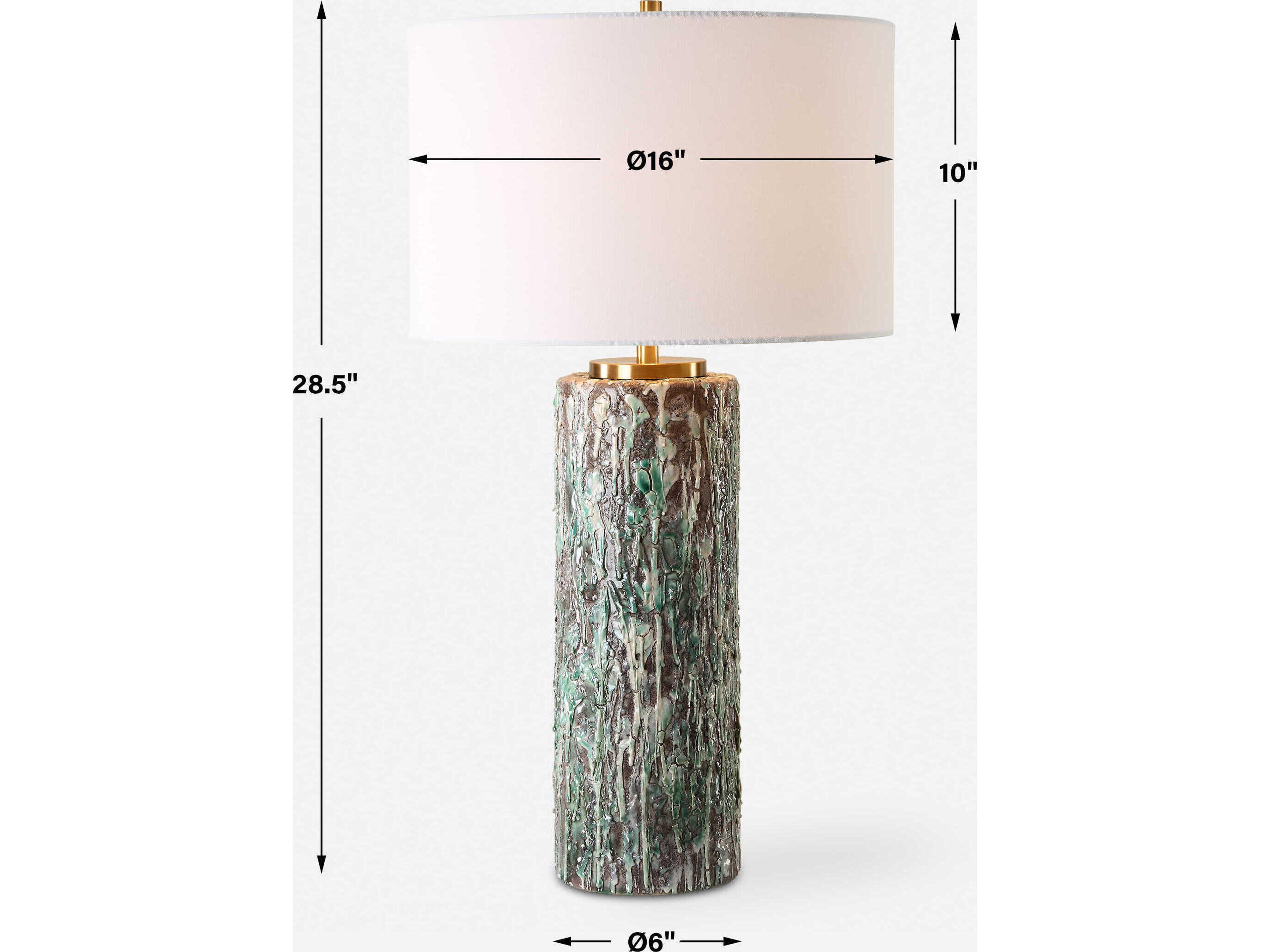 Uttermost Meltdown Textured Ivory Teal Round Drum Hardback Green Buffet Lamp