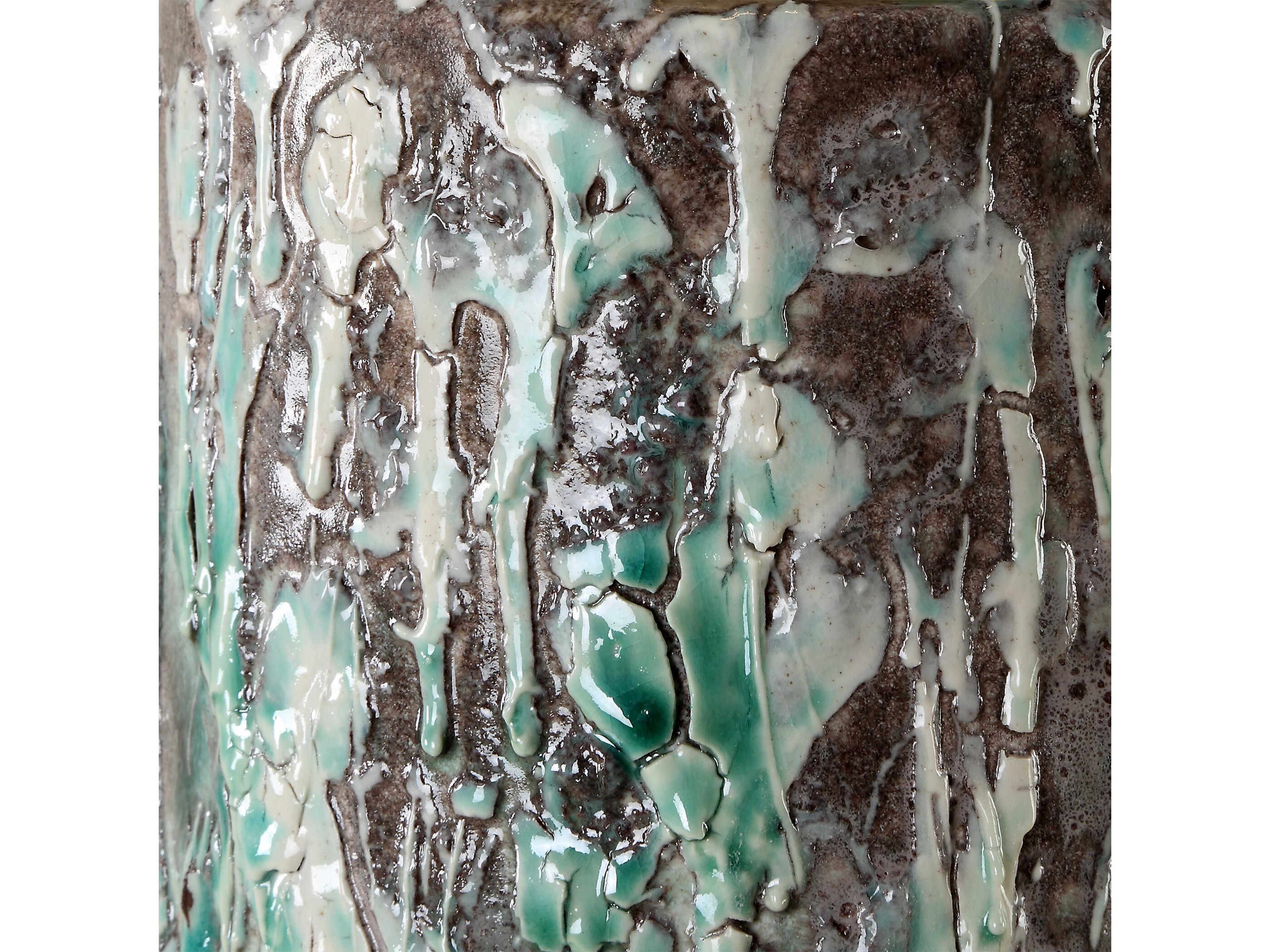 Uttermost Meltdown Textured Ivory Teal Round Drum Hardback Green Buffet Lamp