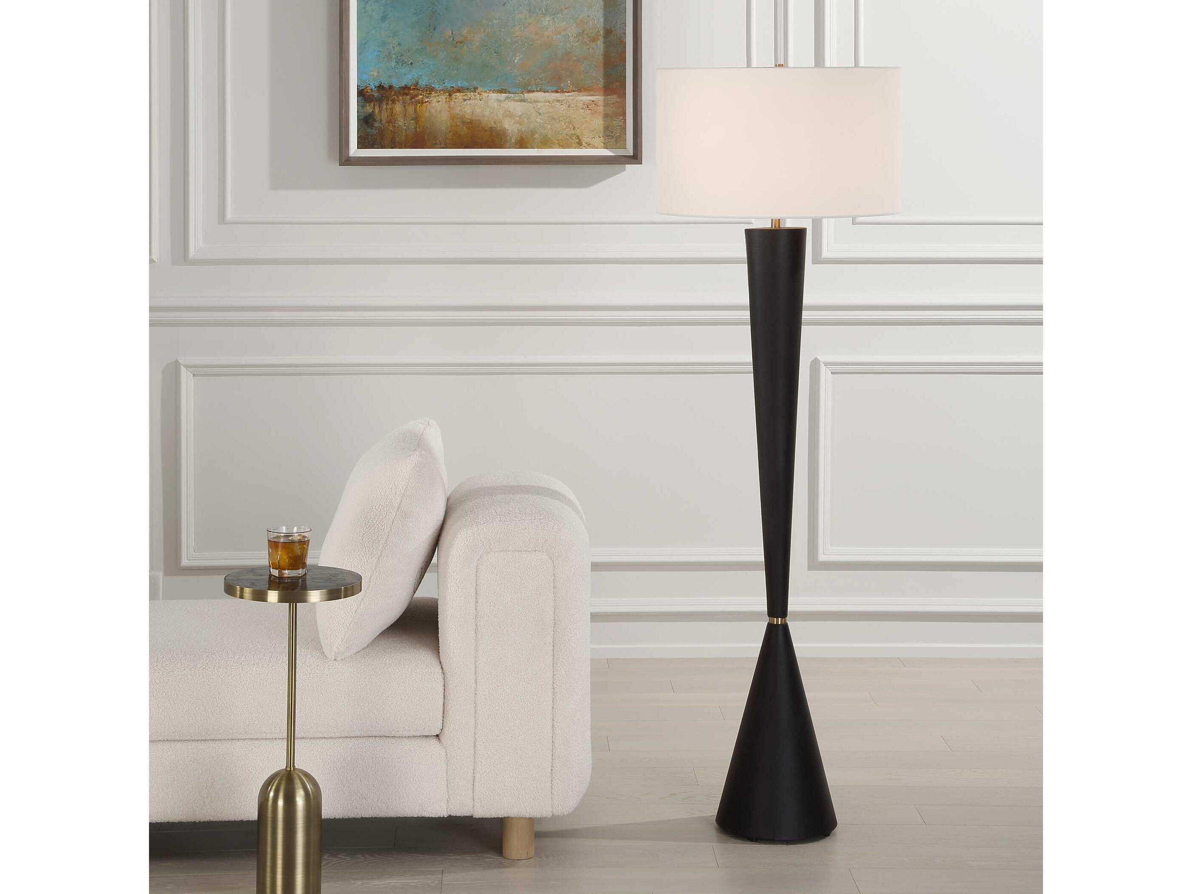 Uttermost Layla Textured Black Round Drum Hardback Floor Lamp