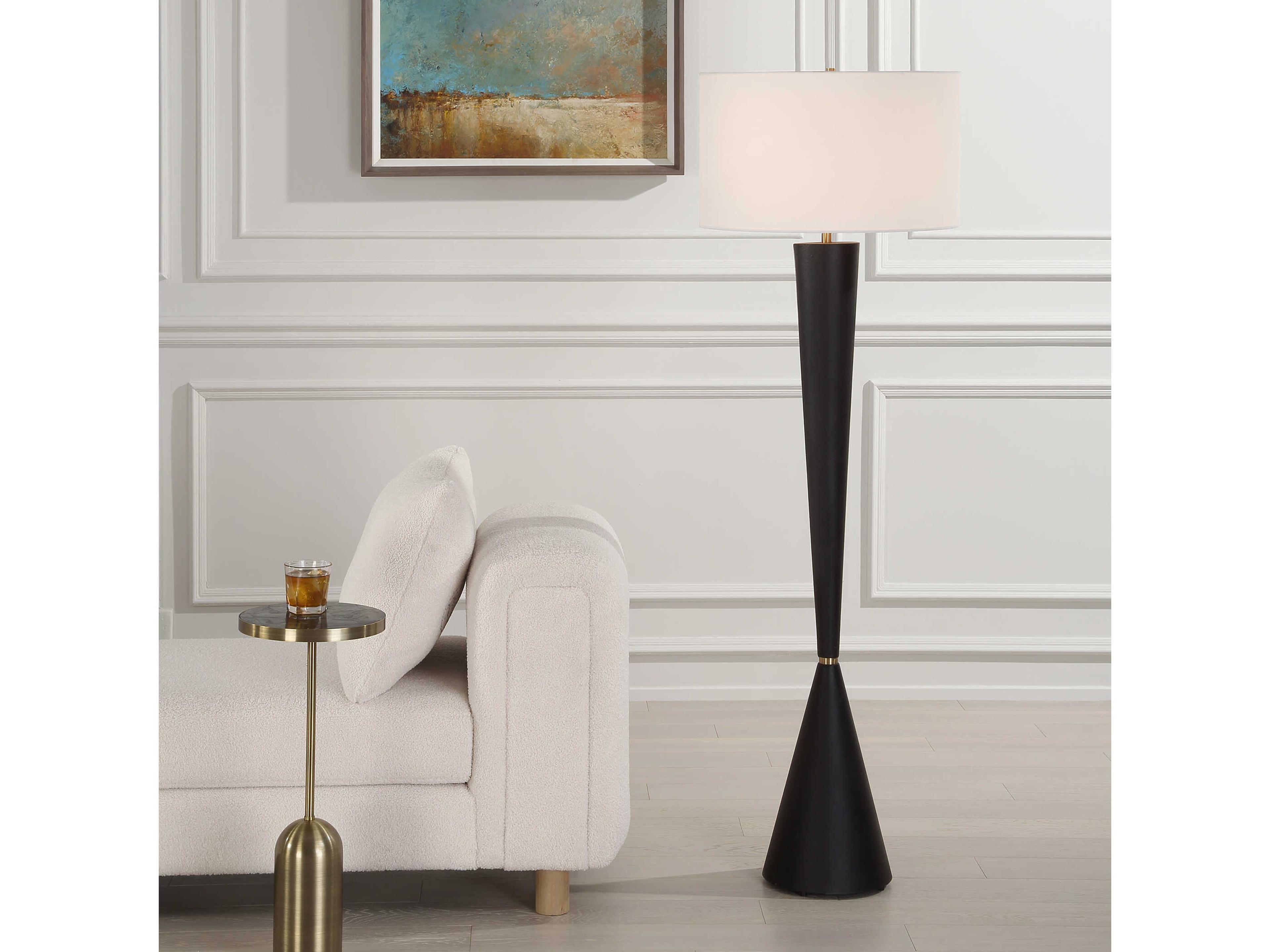 Uttermost Layla Textured Black Round Drum Hardback Floor Lamp