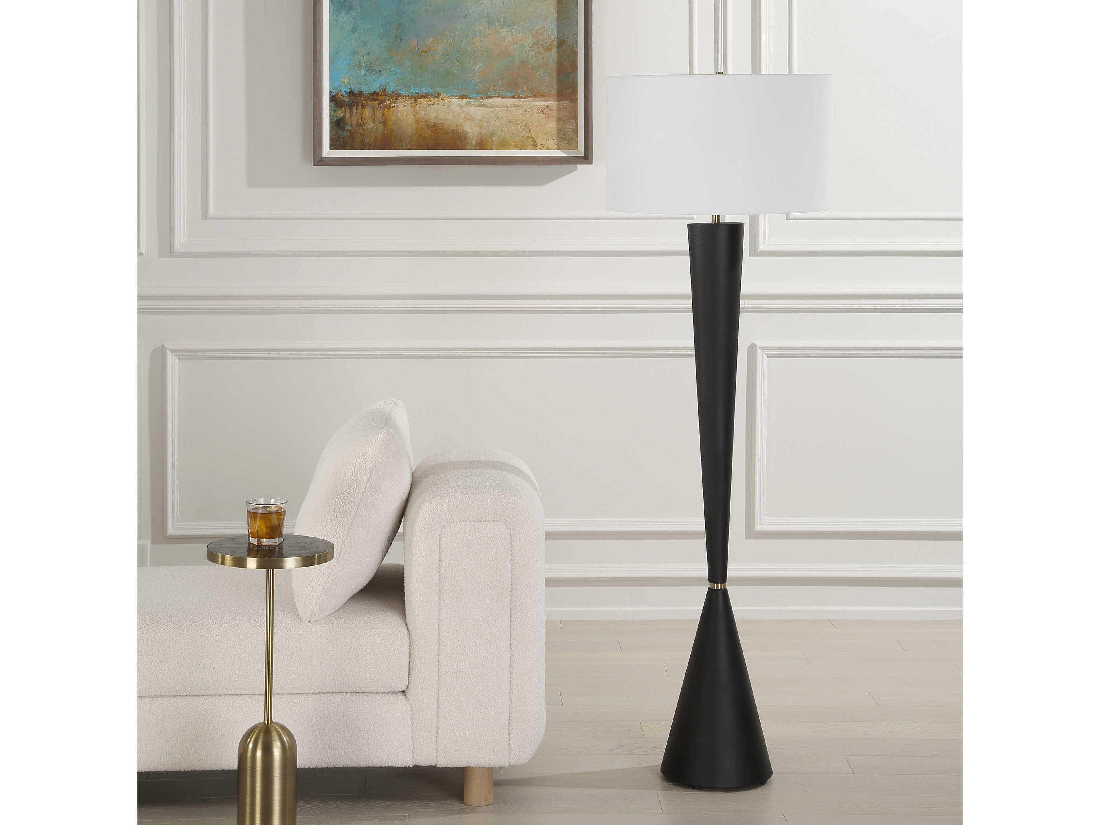 Uttermost Layla Textured Black Round Drum Hardback Floor Lamp