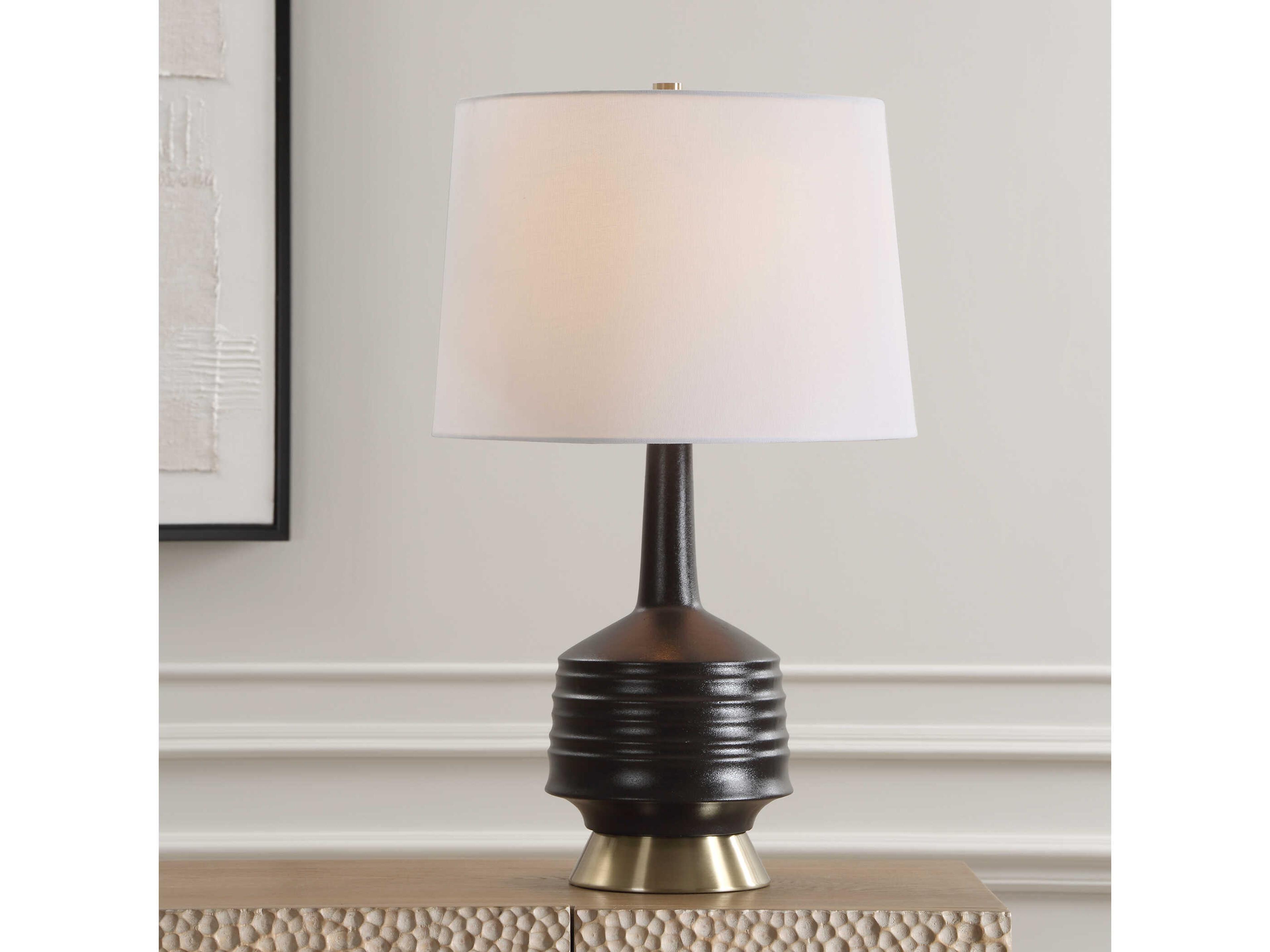 Uttermost Foster Textured Black Round Hardback Buffet Lamp