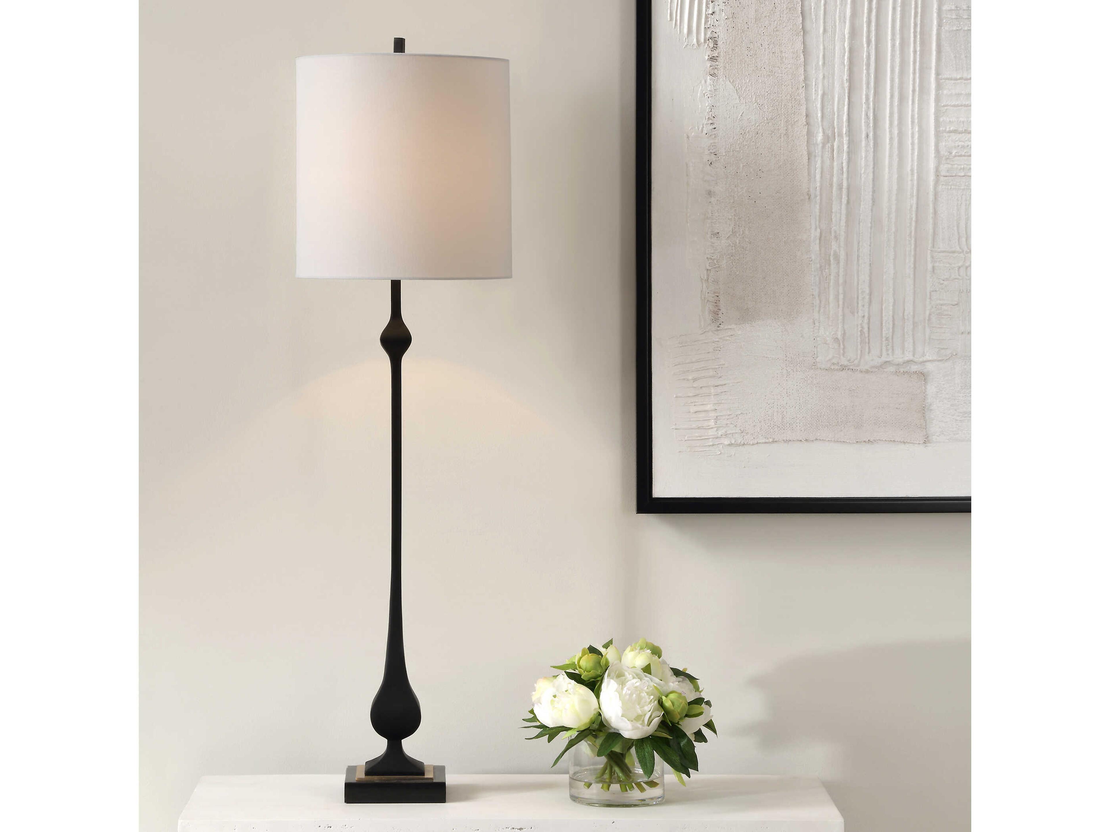 Uttermost Hightower Satin Black Round Drum Hardback Buffet Lamp