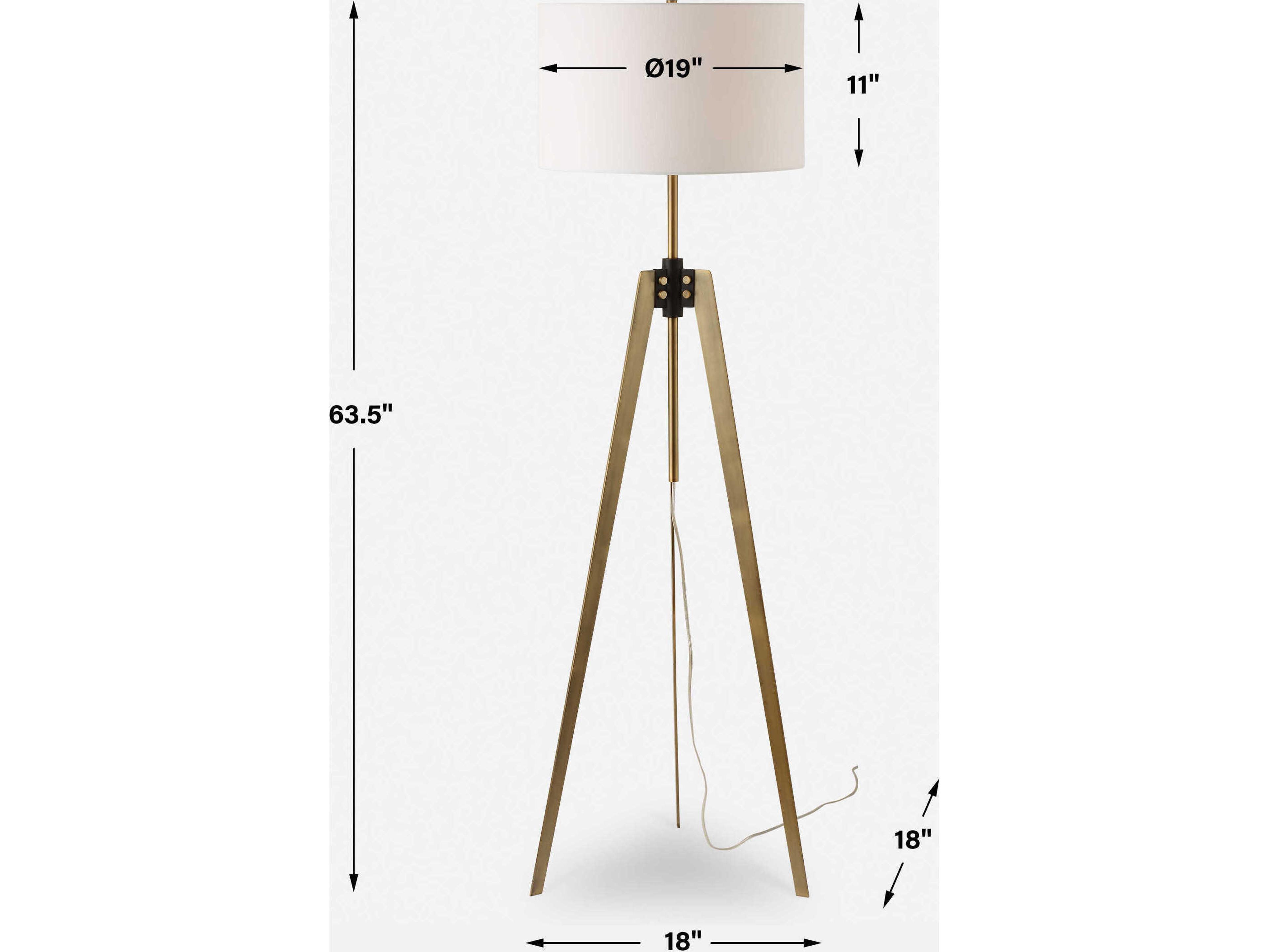 Uttermost Anchorage Antique Brass Round Drum Hardback Floor Lamp